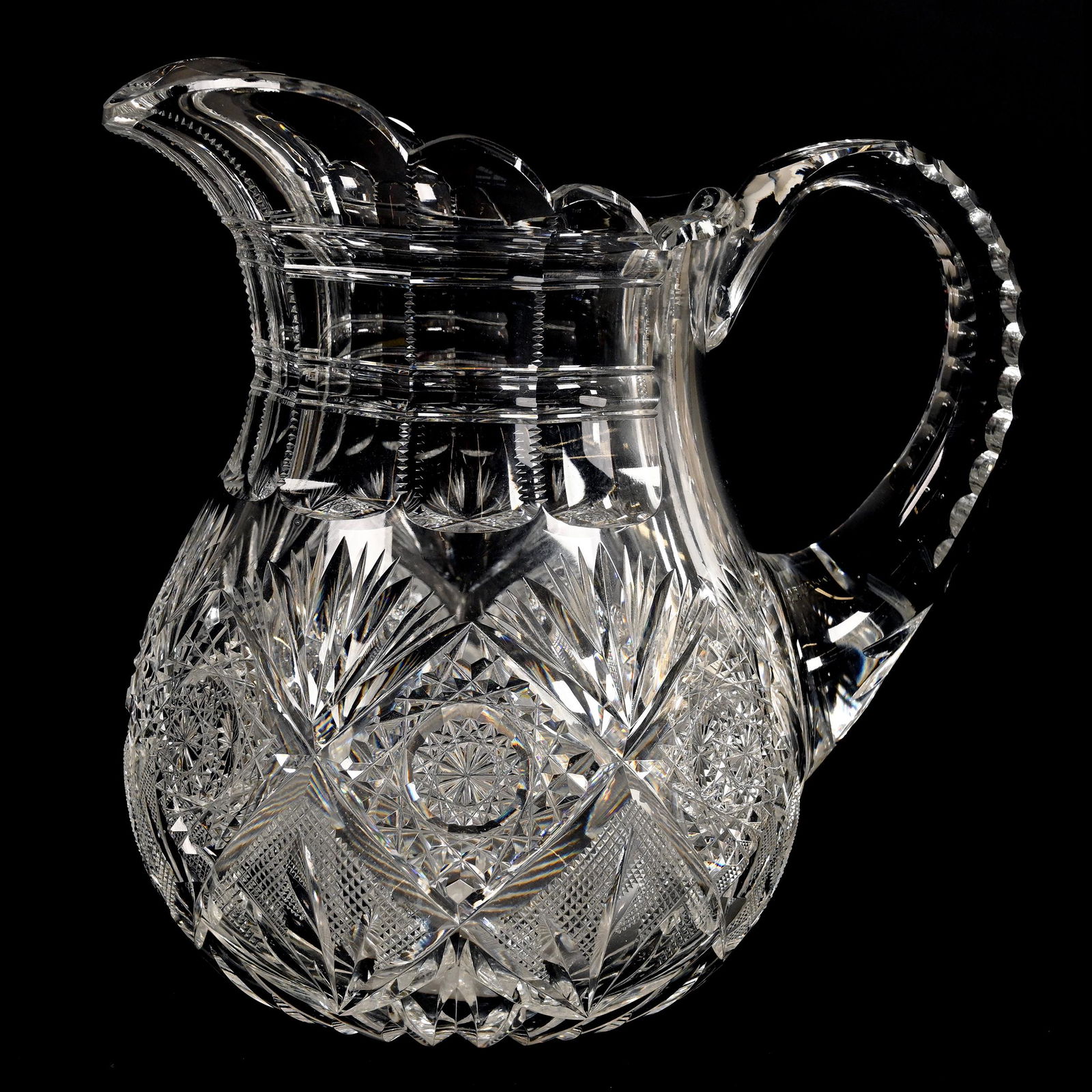 Pitcher, American Brilliant Cut Glass, Lotus Pattern By (1 of 4)