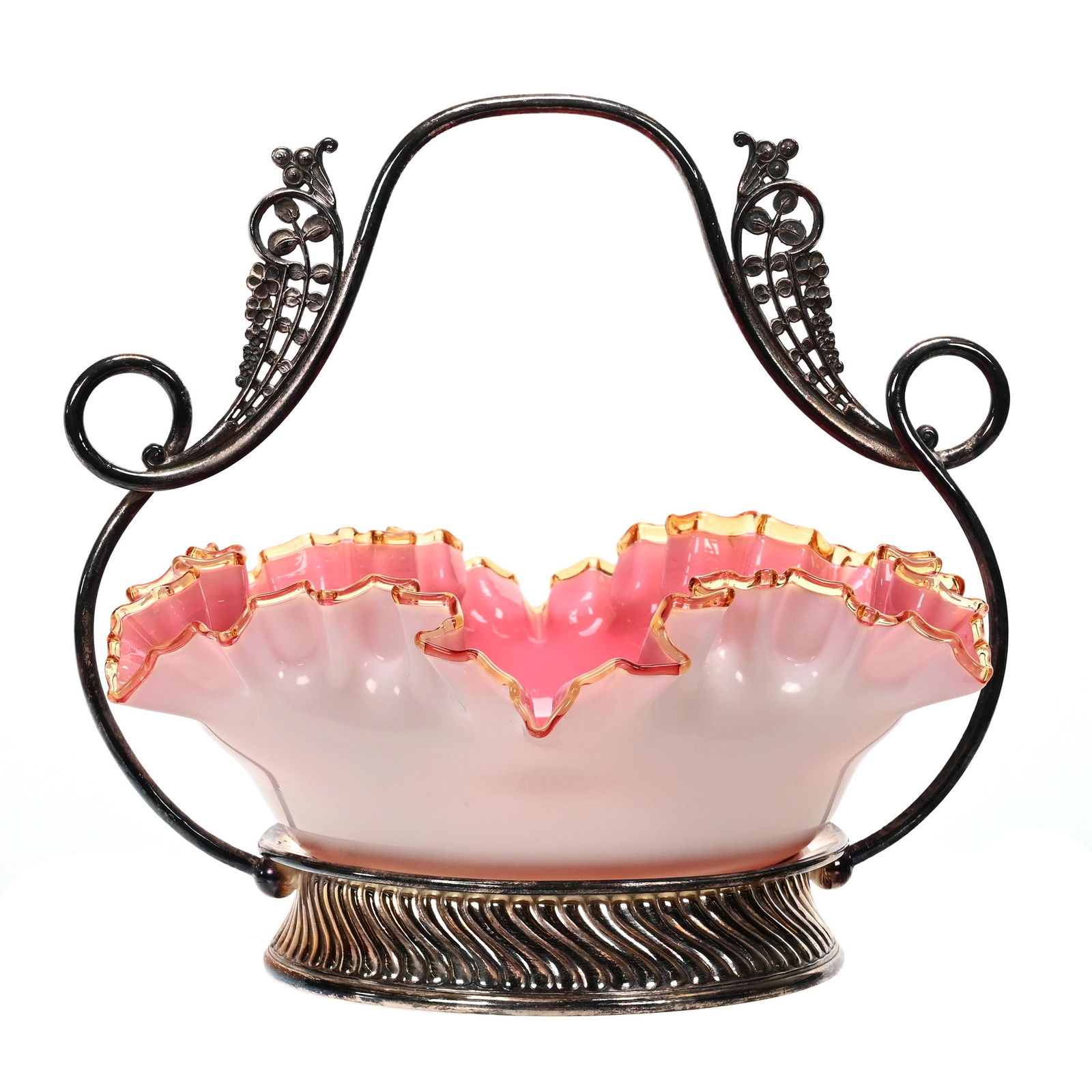 Victorian Brides Basket, Pink Cased Art Glass Bowl (1 of 4)