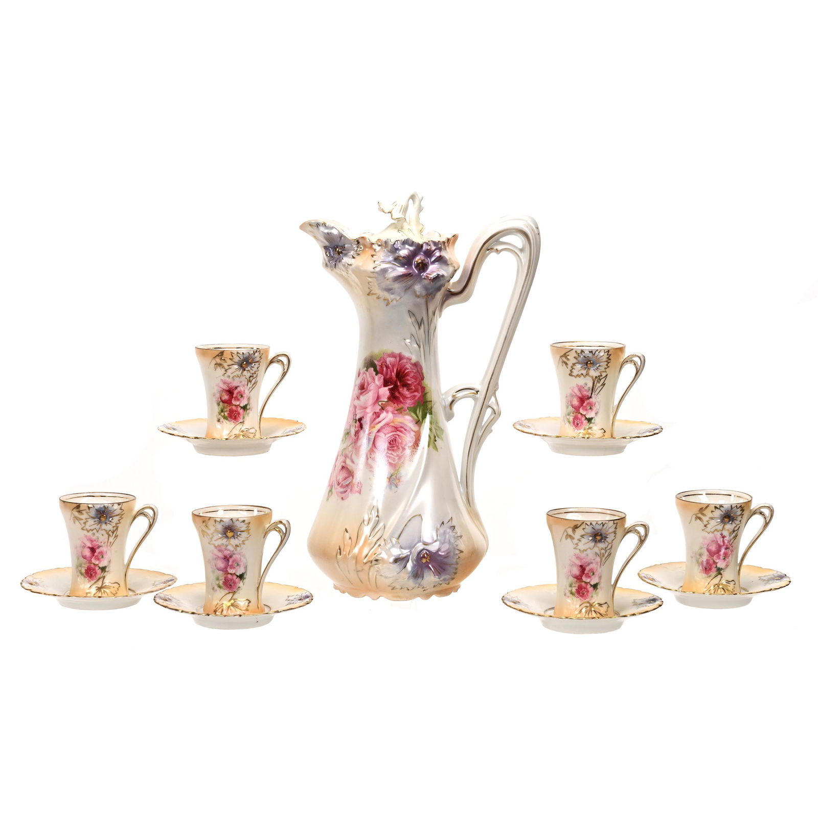 Chocolate Set Marked R.S. Prussia, Carnation Mold (1 of 5)