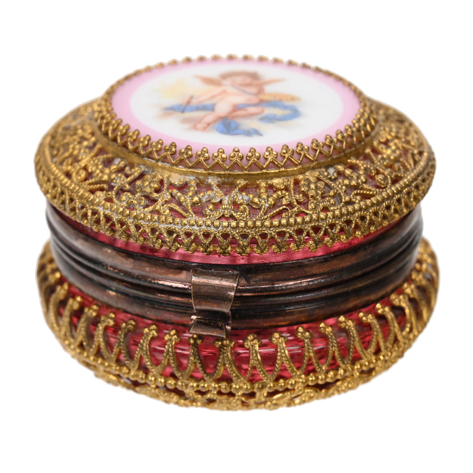 Pill Box, Cranberry Art Glass (1 of 4)