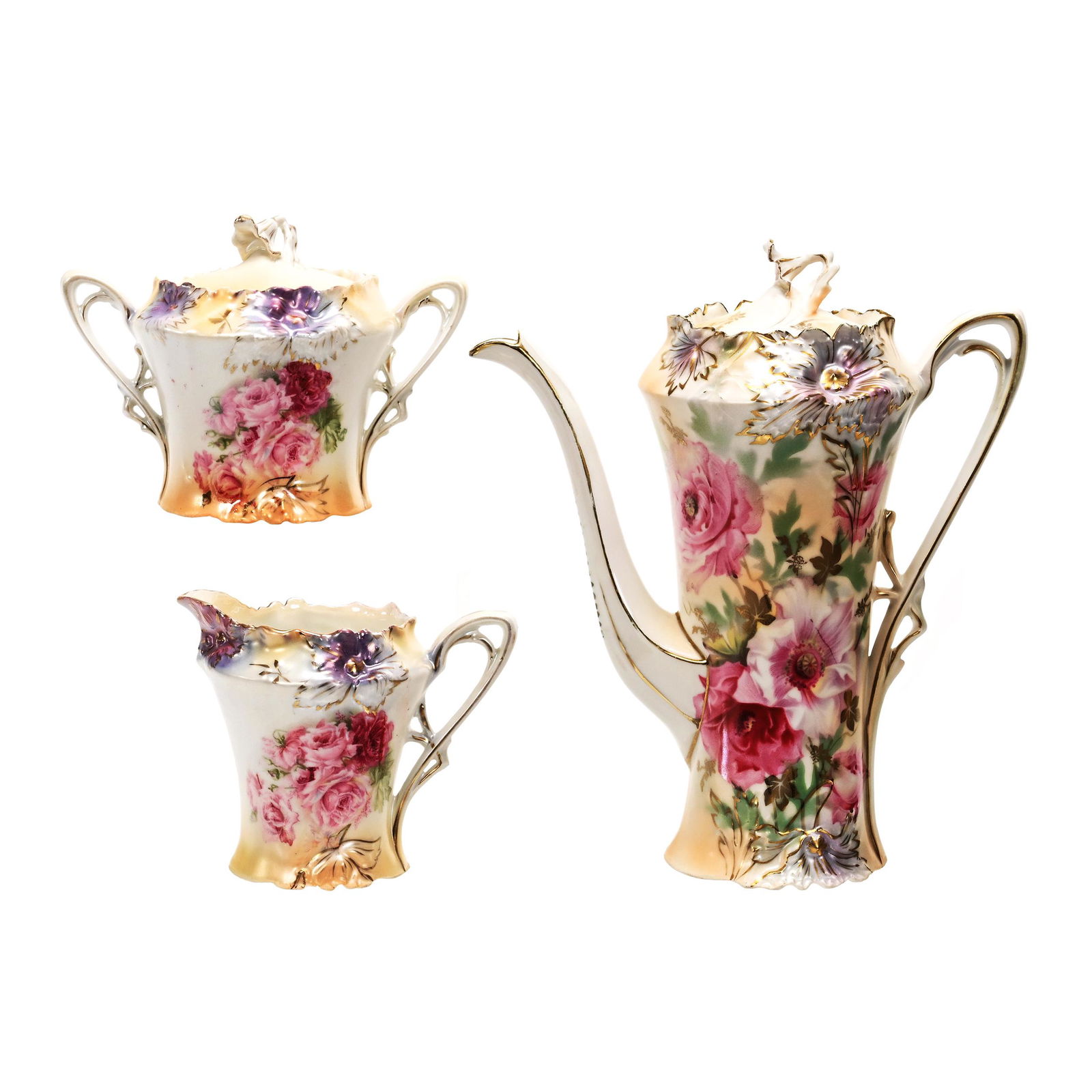 Coffee Set Marked R.S. Prussia, Carnation Mold (1 of 4)