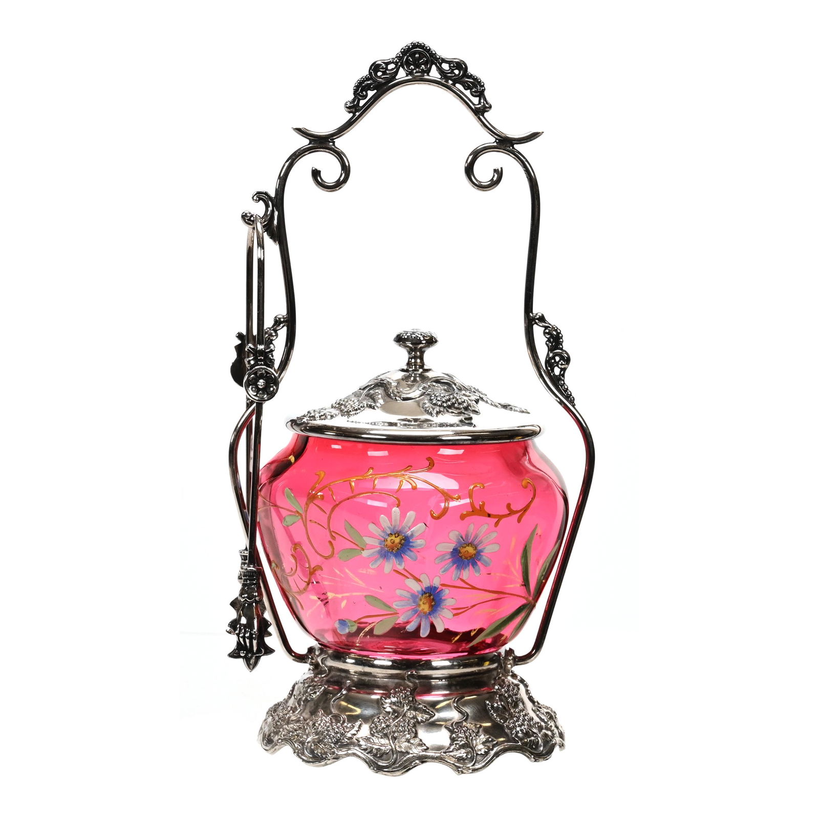 Victorian Pickle Castor, Cranberry Art Glass Insert (1 of 4)