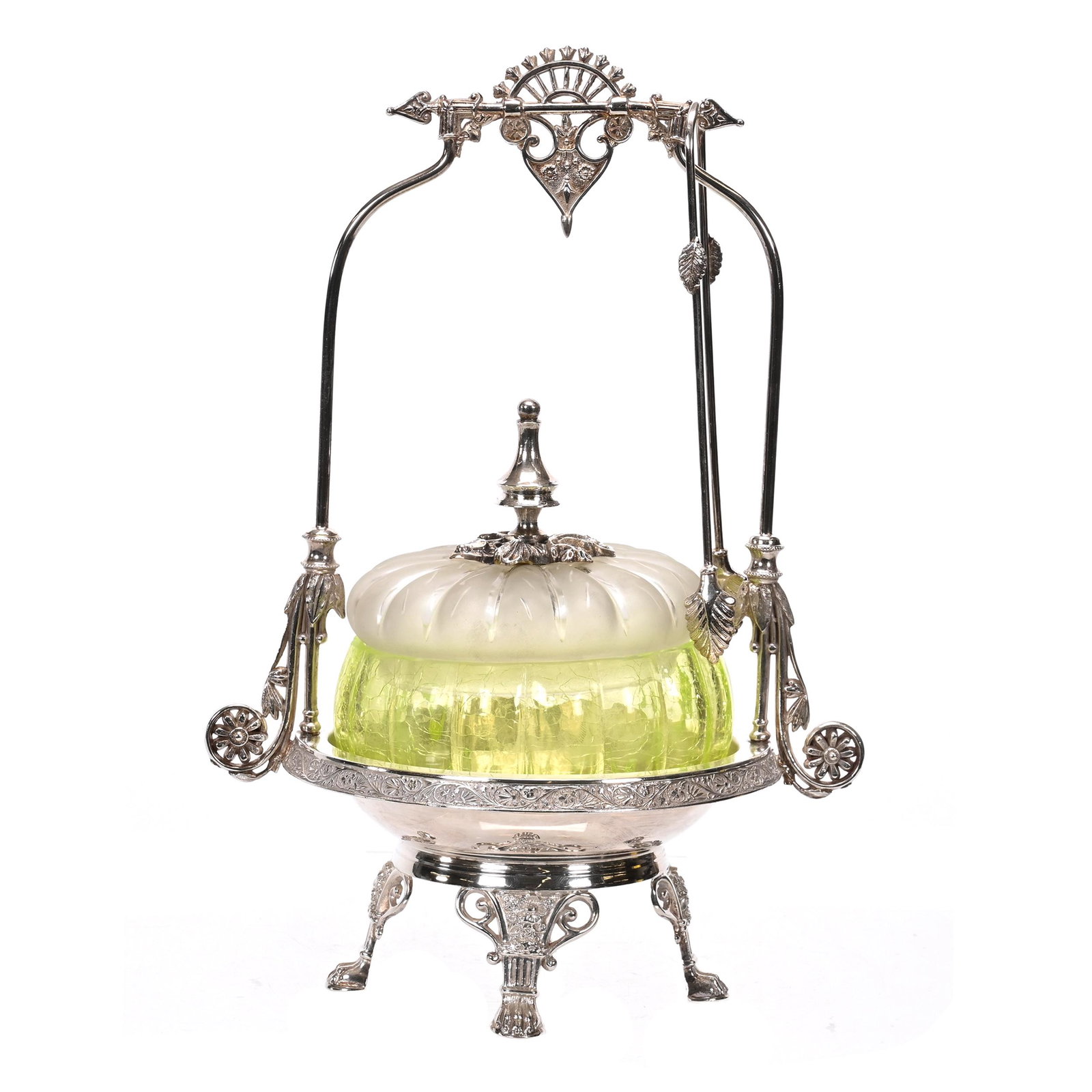 Victorian Butterdish, Vaseline Glass Insert (1 of 5)