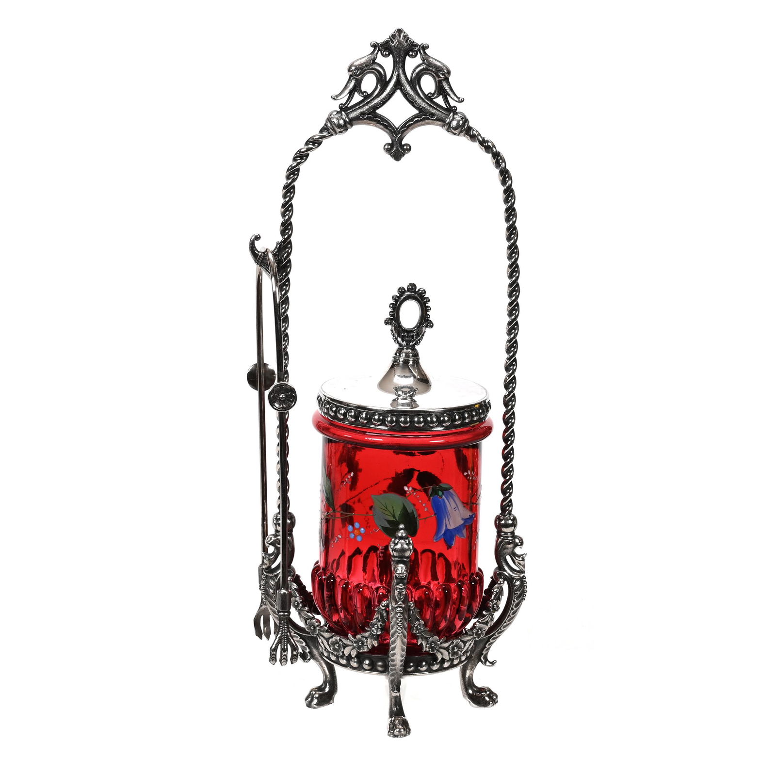 Victorian Pickle Castor, Cranberry Art Glass Insert (1 of 3)