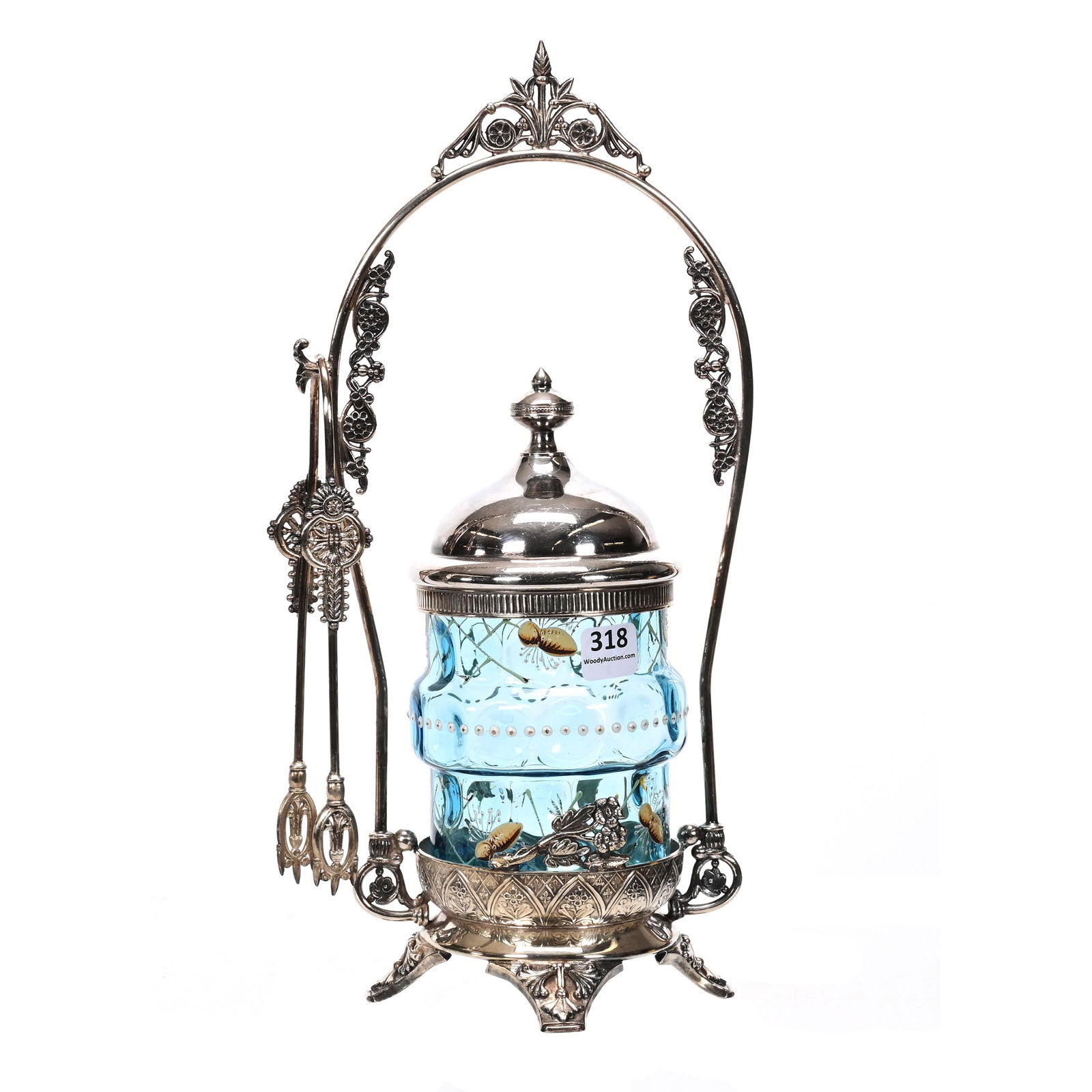 Victorian Pickle Castor, Blue Art Glass Insert (1 of 4)