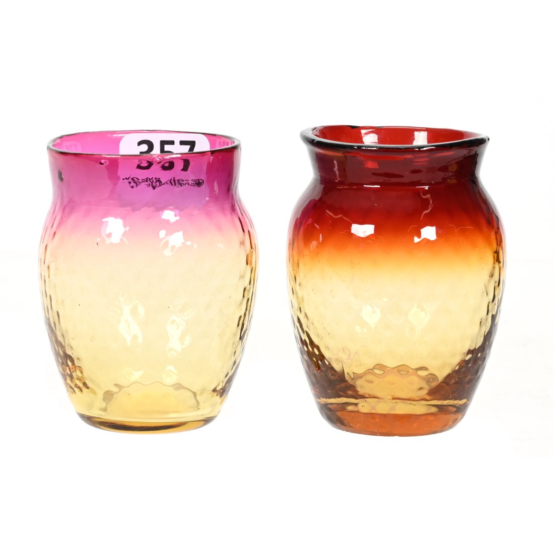 Pair Toothpick Holders, Amberina Diamond Quilted (1 of 5)