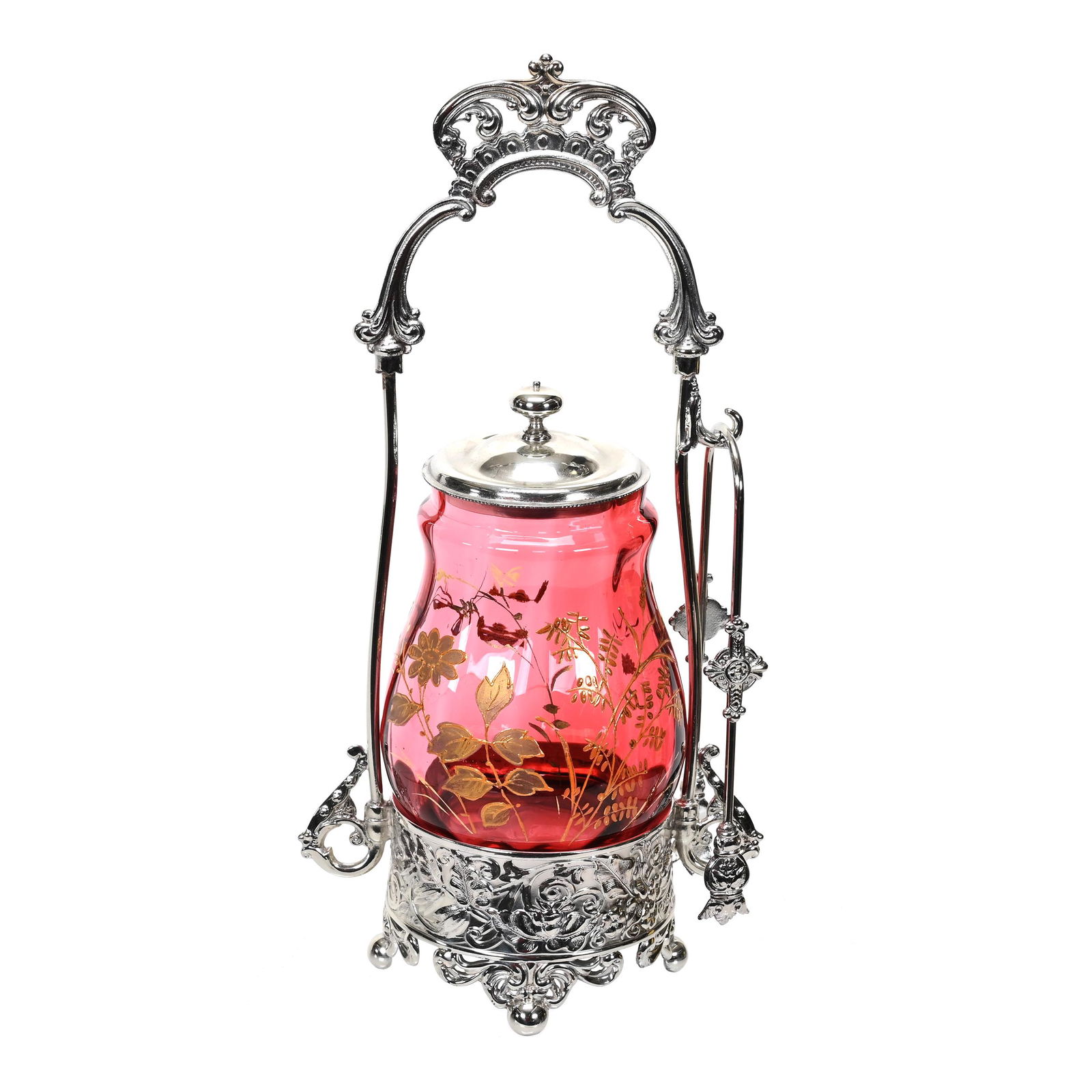 Victorian Pickle Castor, Cranberry Art Glass Insert (1 of 4)