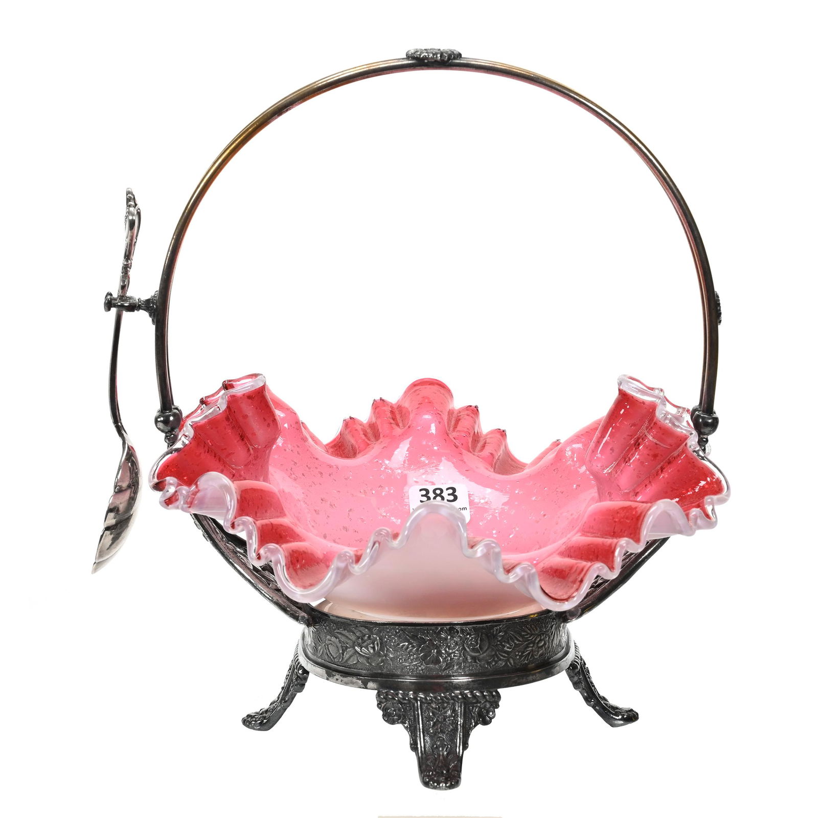 Victorian Brides Basket, Pink Cased Art Glass Bowl (1 of 5)