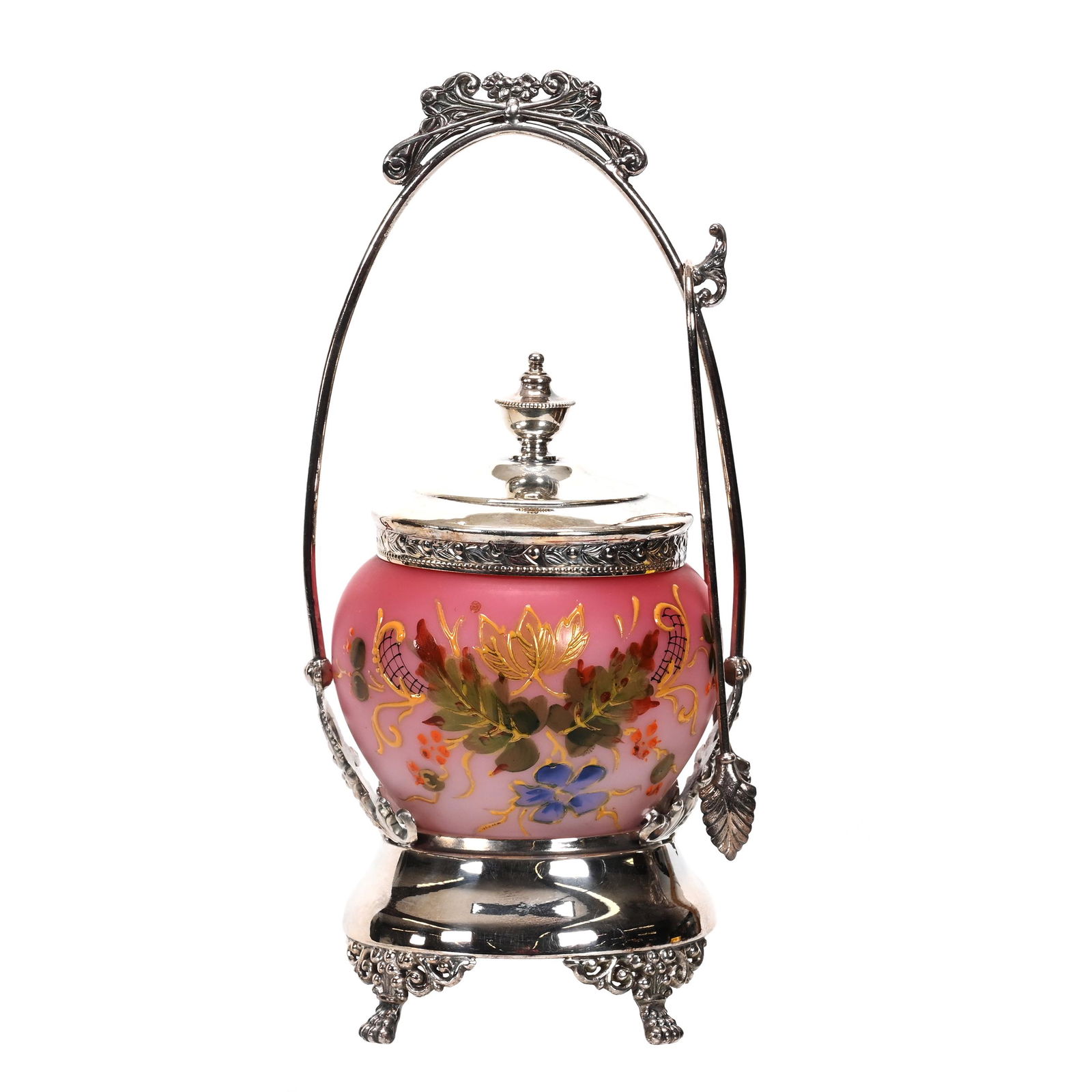 Victorian Pickle Castor, Pink Satin Art Glass Insert (1 of 6)
