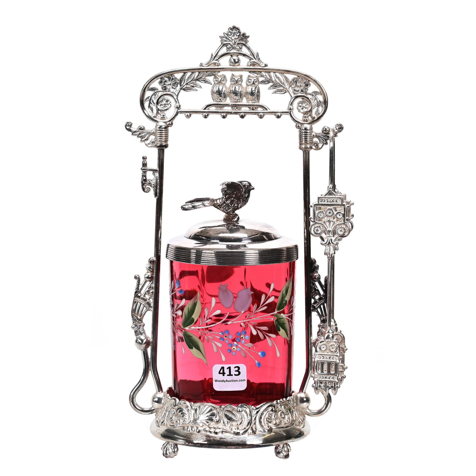 Victorian Pickle Castor, Cranberry Art Glass Insert (1 of 5)