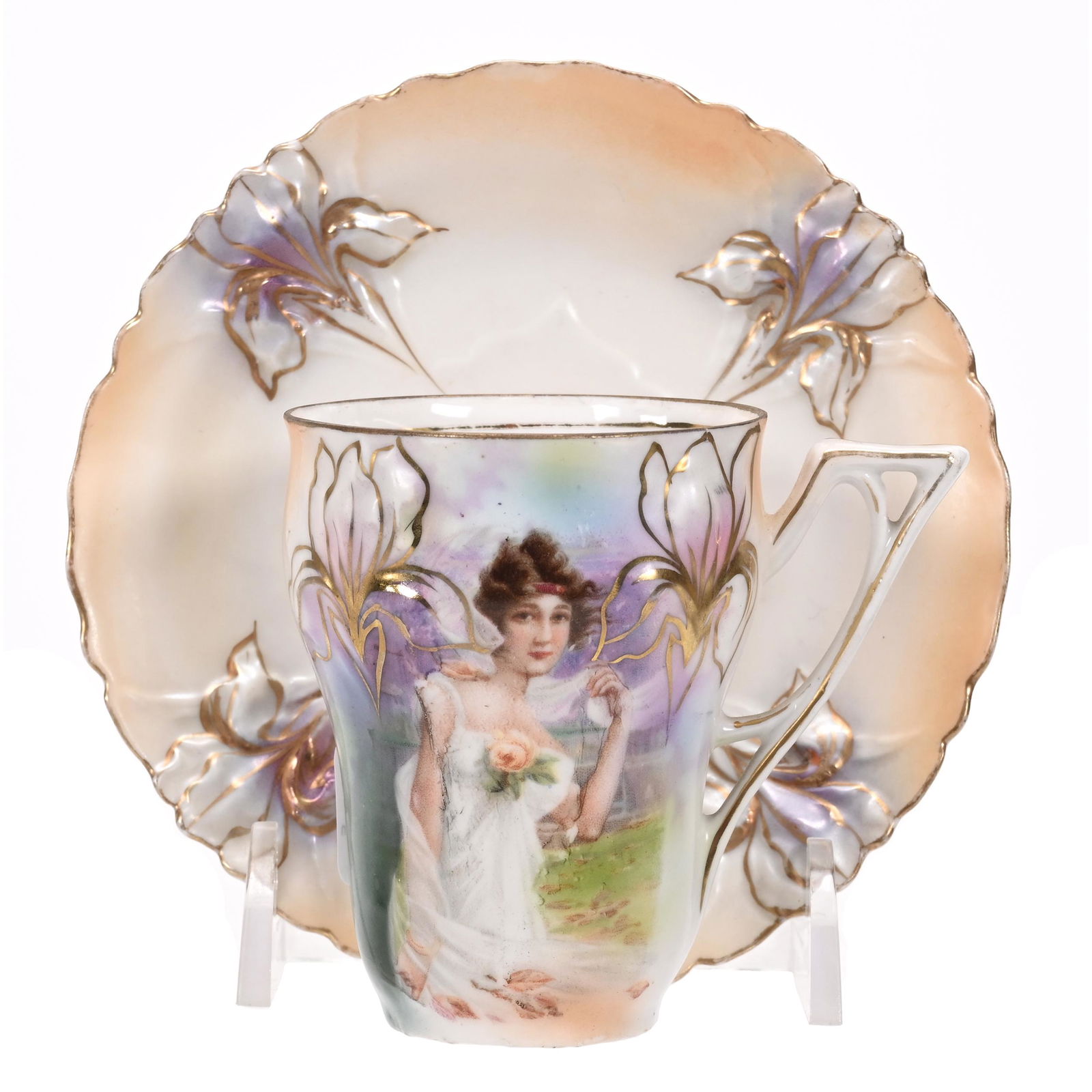 Cup & Saucer Marked R.S. Prussia, Iris Mold (1 of 3)