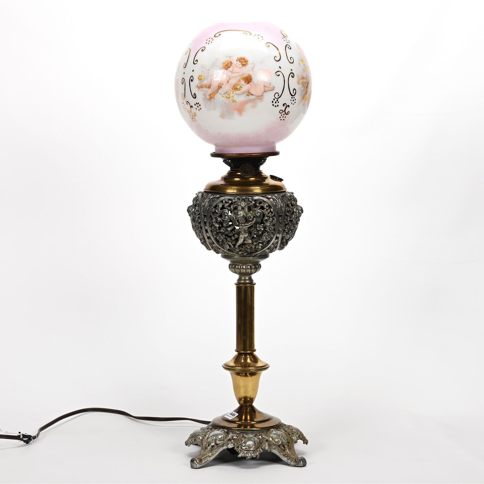 Banquet Lamp, Brass Base, Cherub Design (1 of 3)