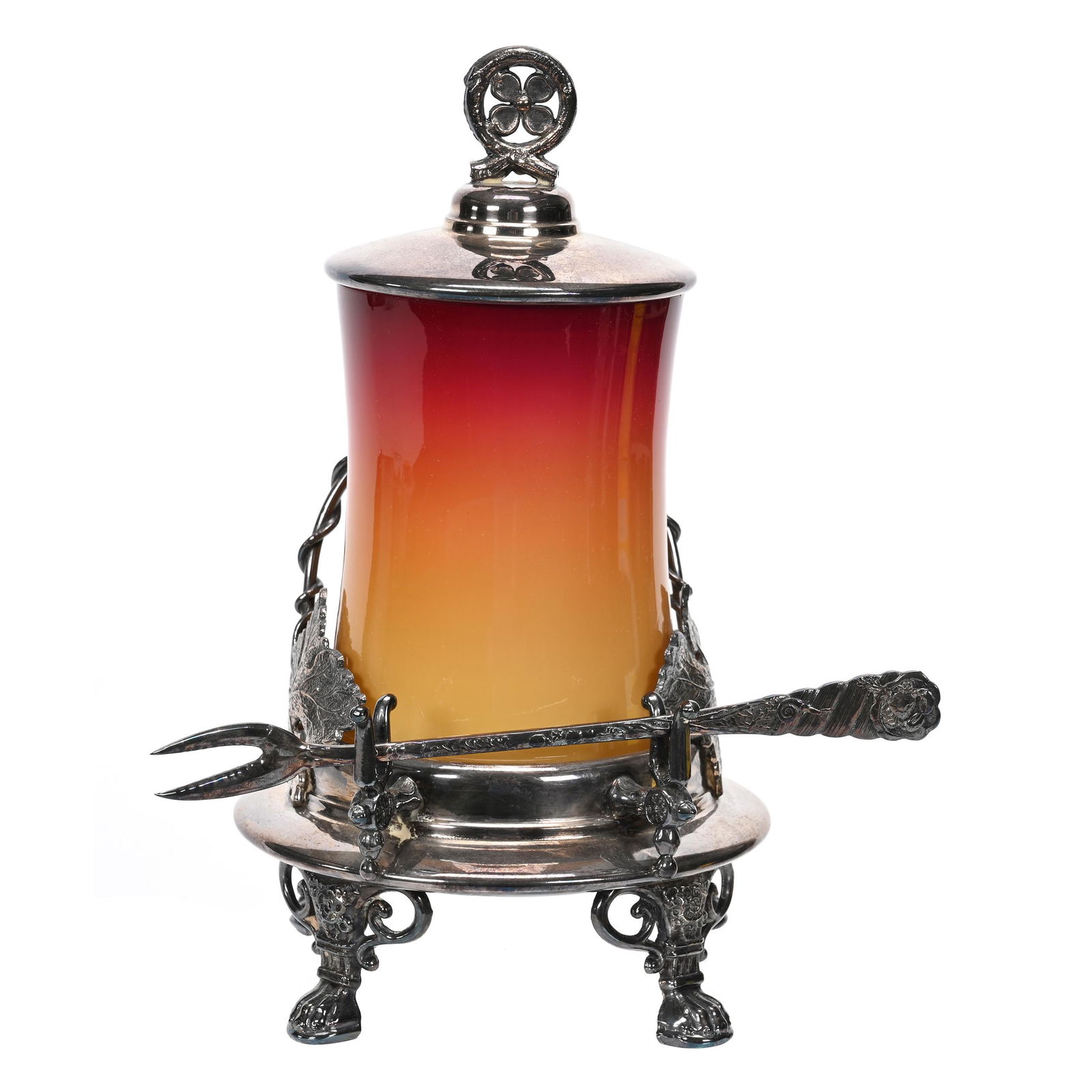 Victorian Pickle Castor, Wheeling Peachblow Insert (1 of 5)