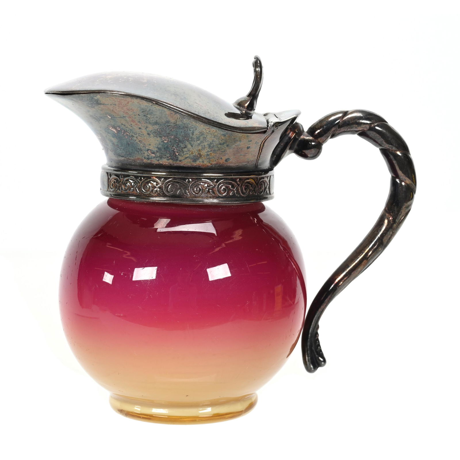 Syrup Pitcher, Wheeling Peachblow Art Glass (1 of 3)