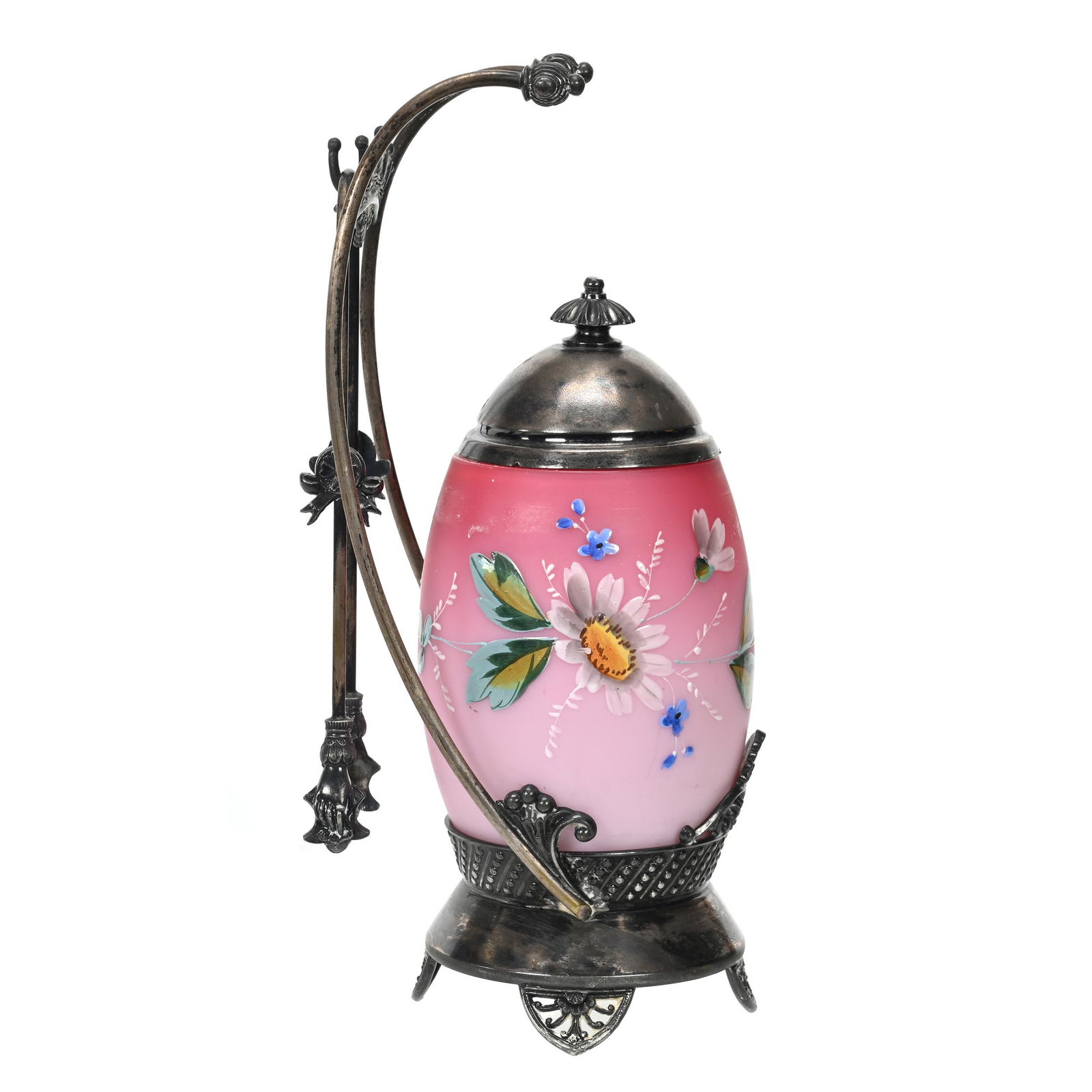 Victorian Pickle Castor, Pink Satin Art Glass Insert (1 of 4)