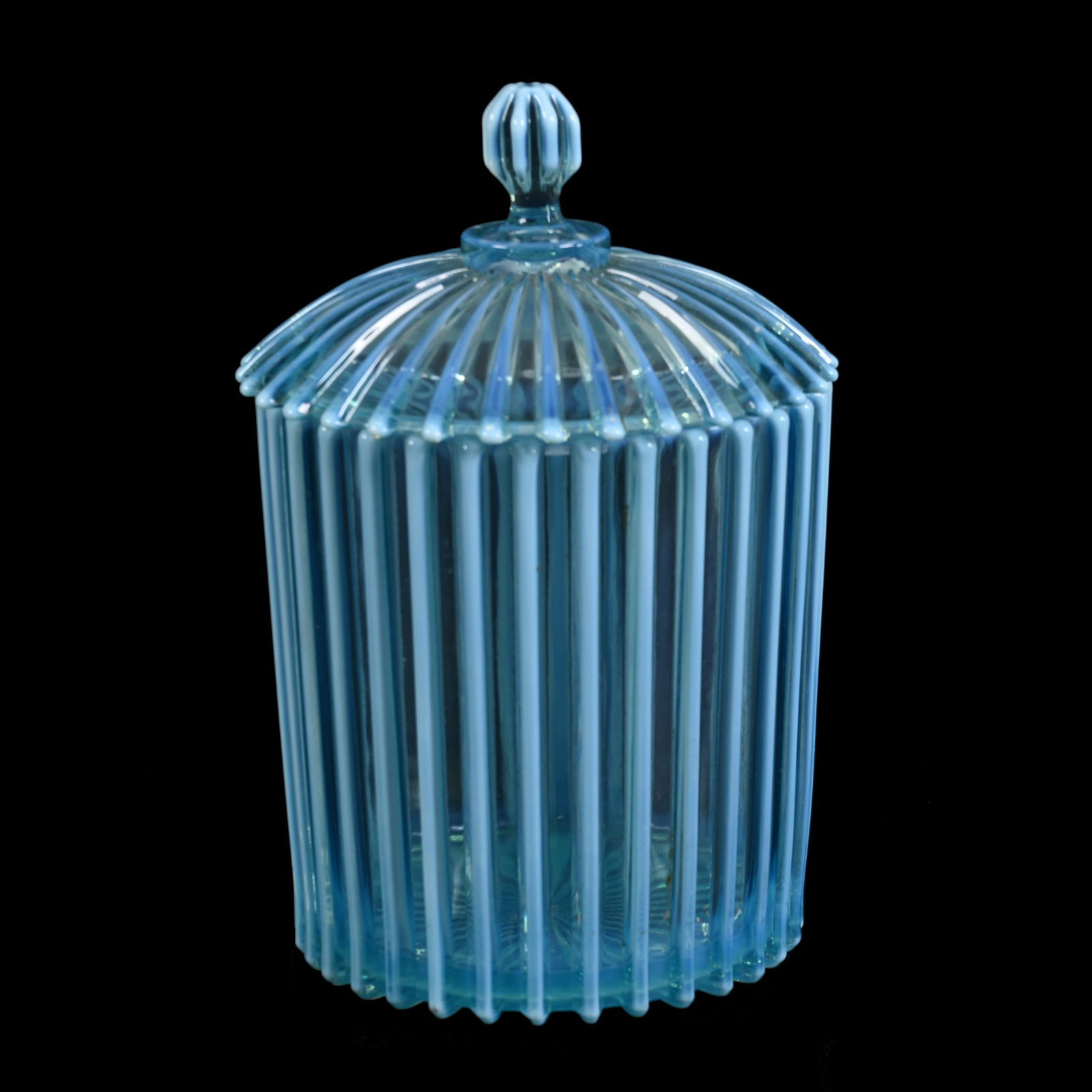 Biscuit Jar, Blue Opalescent Beatty Rib Pattern (1 of 4)