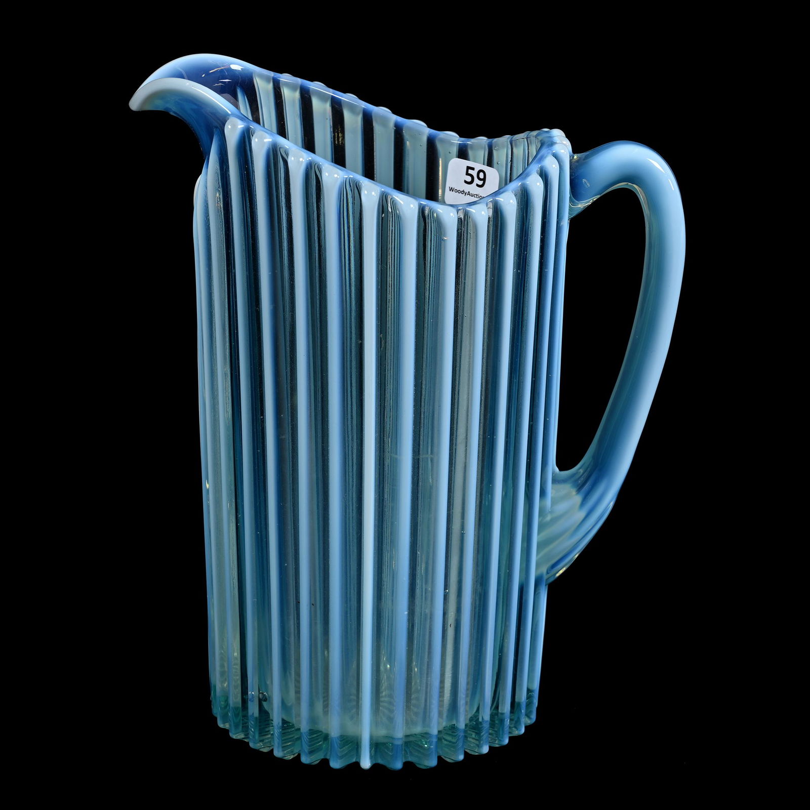 Water Pitcher, Blue Opalescent Beatty Rib Pattern (1 of 3)