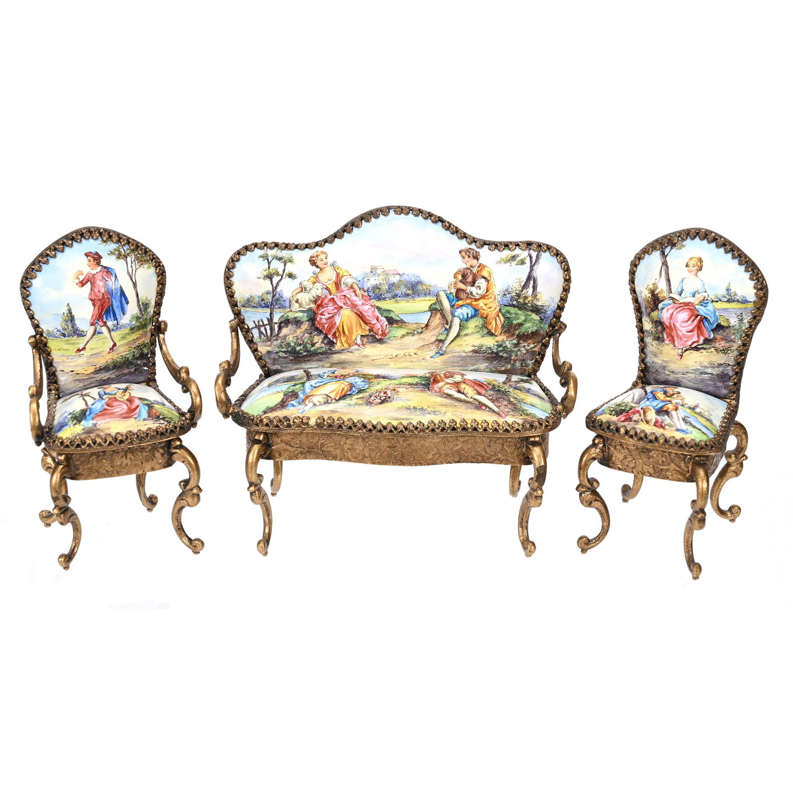 Miniature Figural Chair Set, French Enamel (1 of 4)