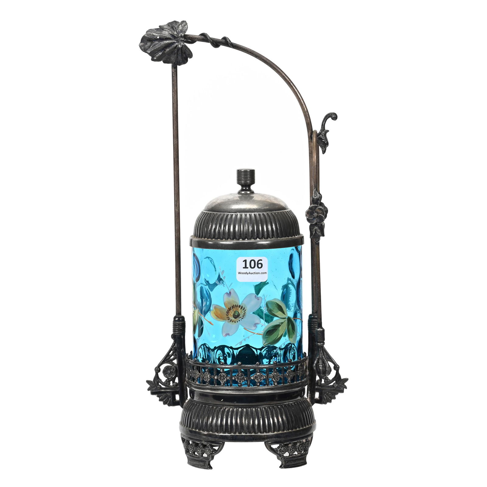 Victorian Pickle Castor, Blue Art Glass Insert (1 of 4)