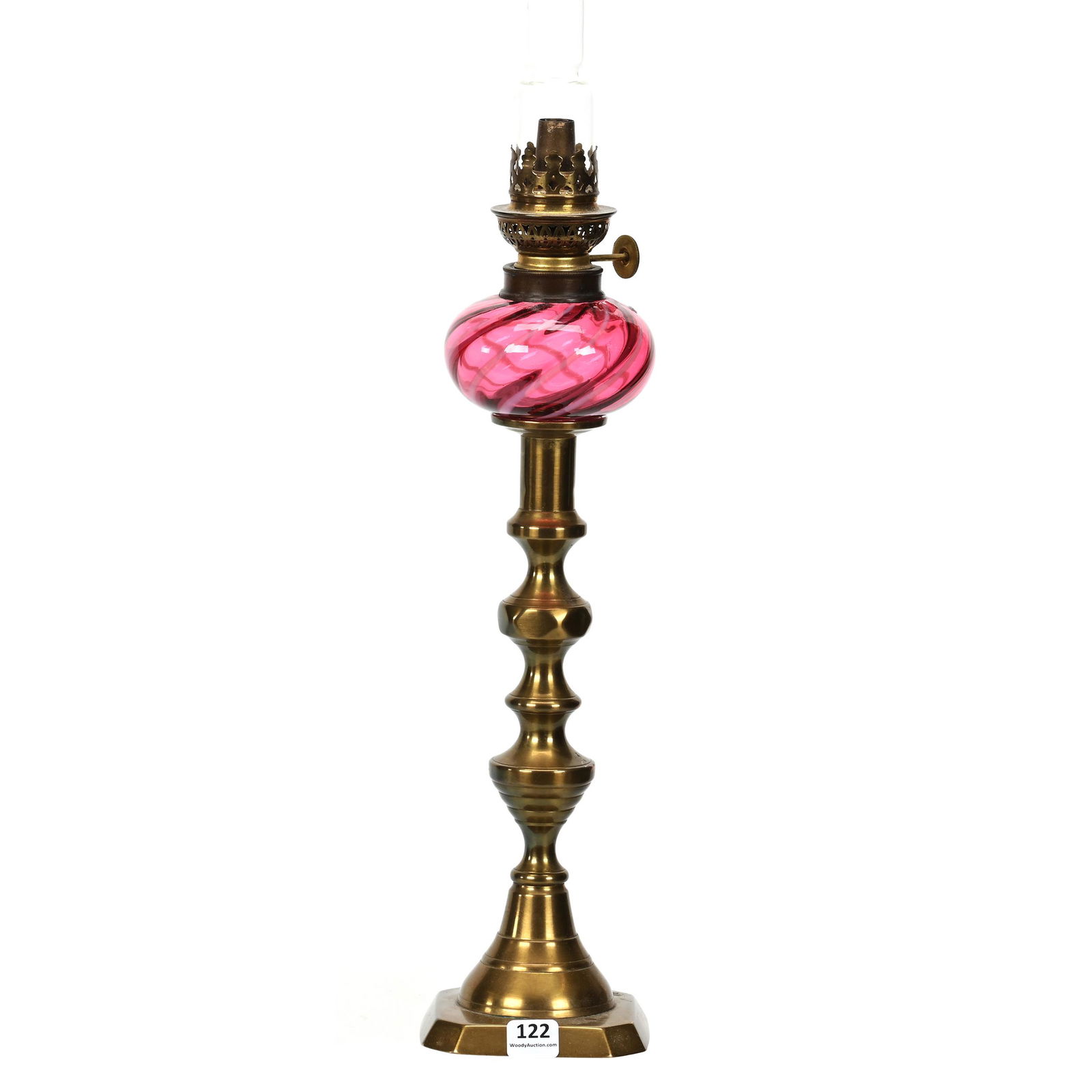 Peg Lamp, Cranberry Opalescent Swirl Art Glass Font (1 of 3)