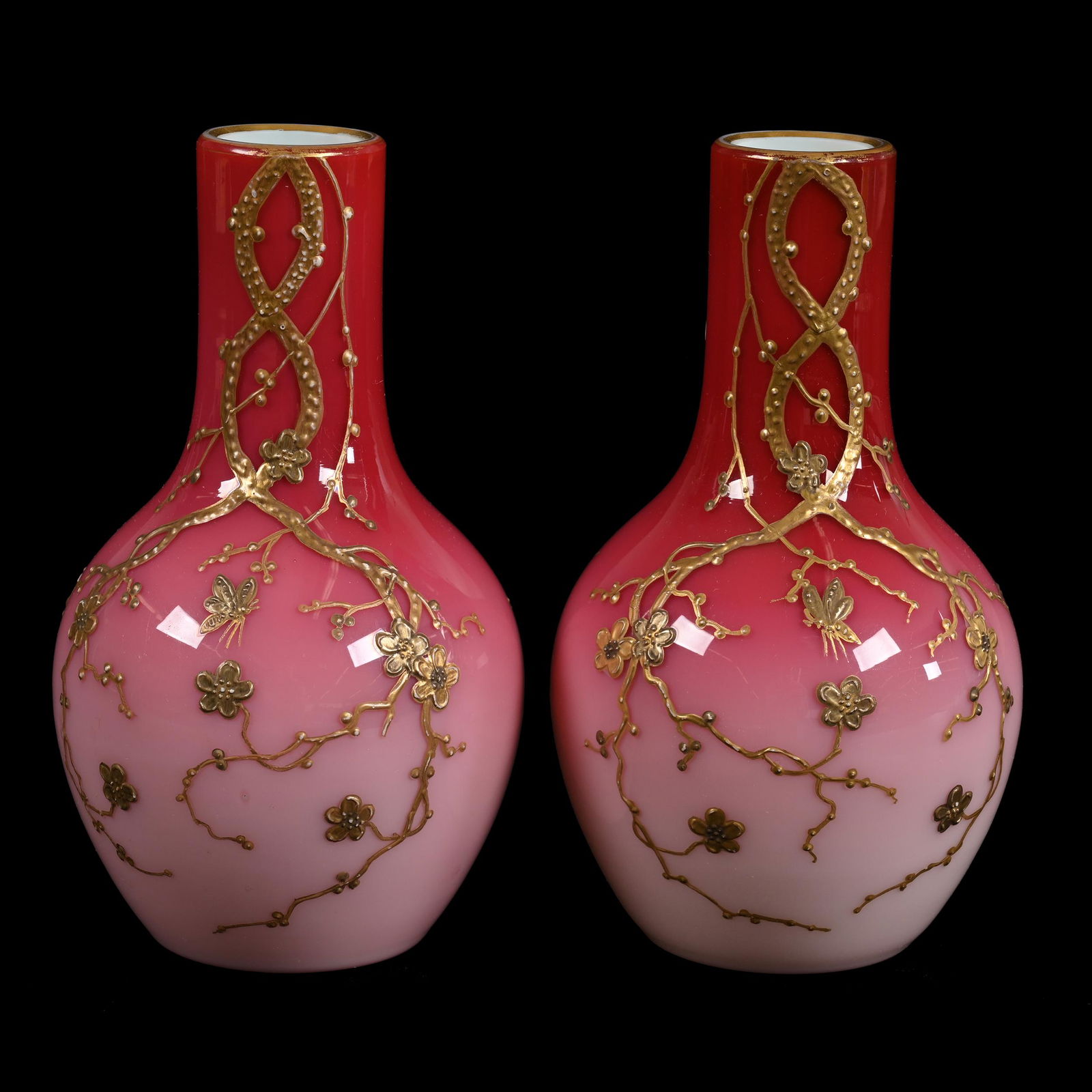 Pair Vases, Webb/Harrach Peachblow Art Glass (1 of 3)
