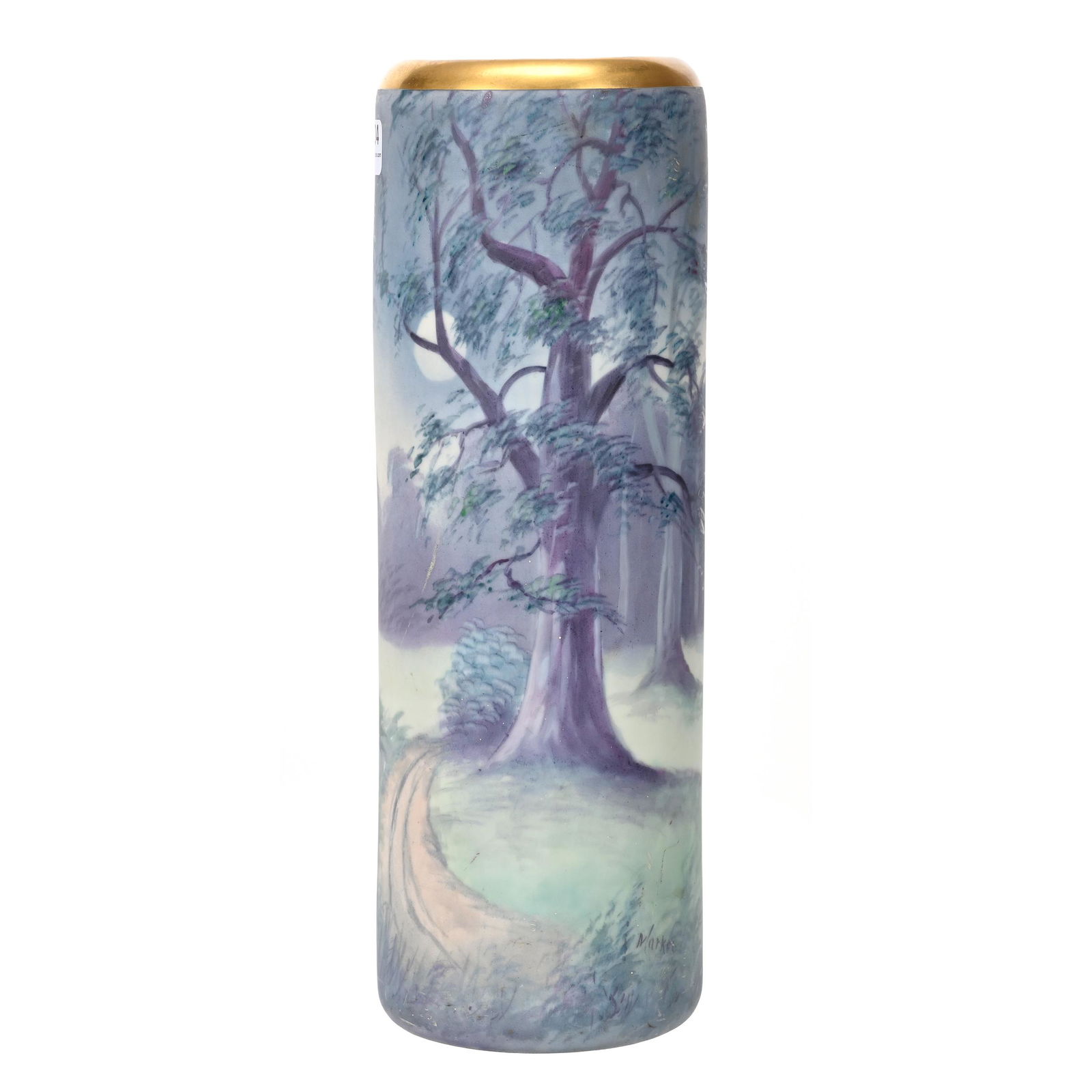 Cylinder Vase Marked Pickard, Moonlight Woods Vellum (1 of 4)