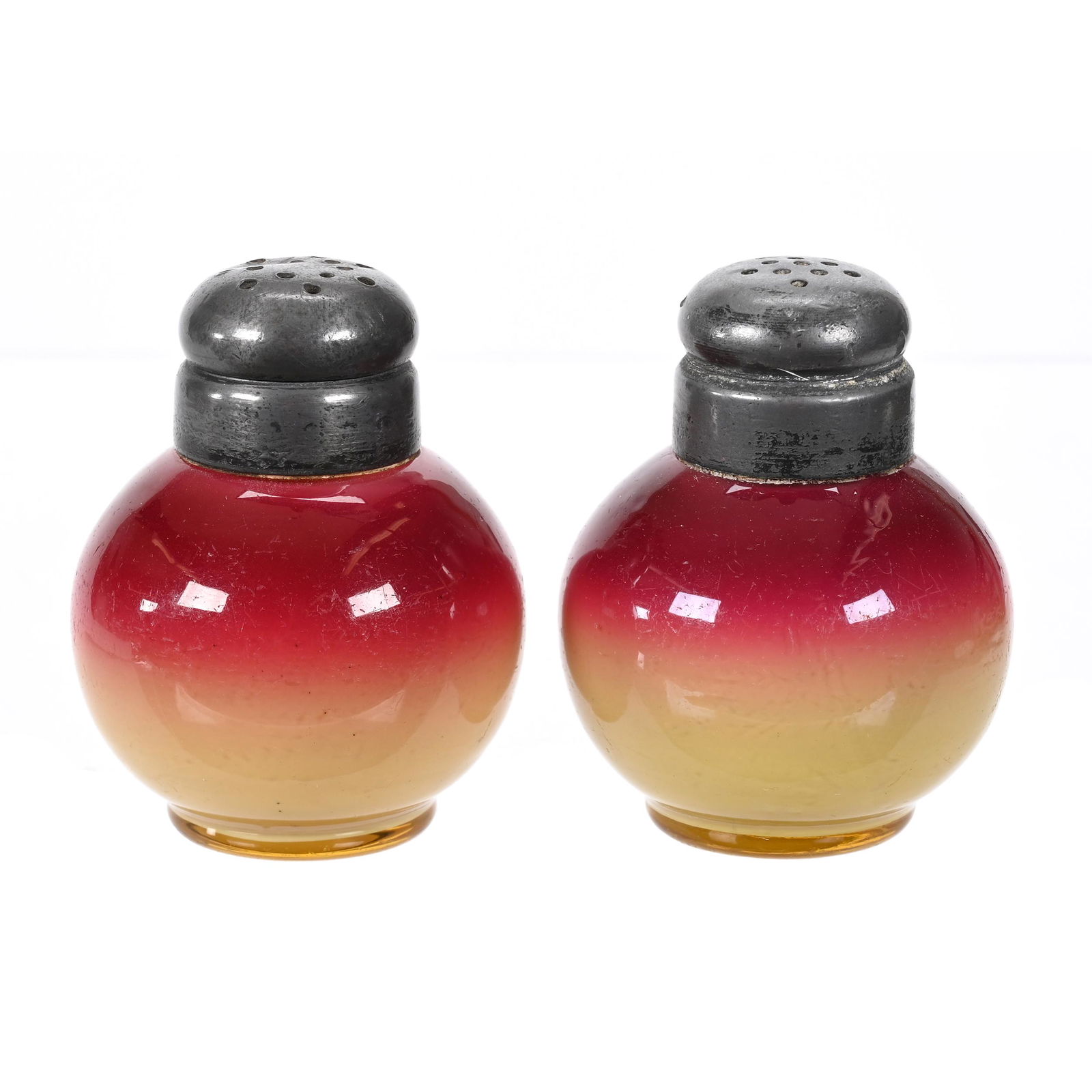 Salt & Pepper Set, Wheeling Peachblow Art Glass (1 of 3)