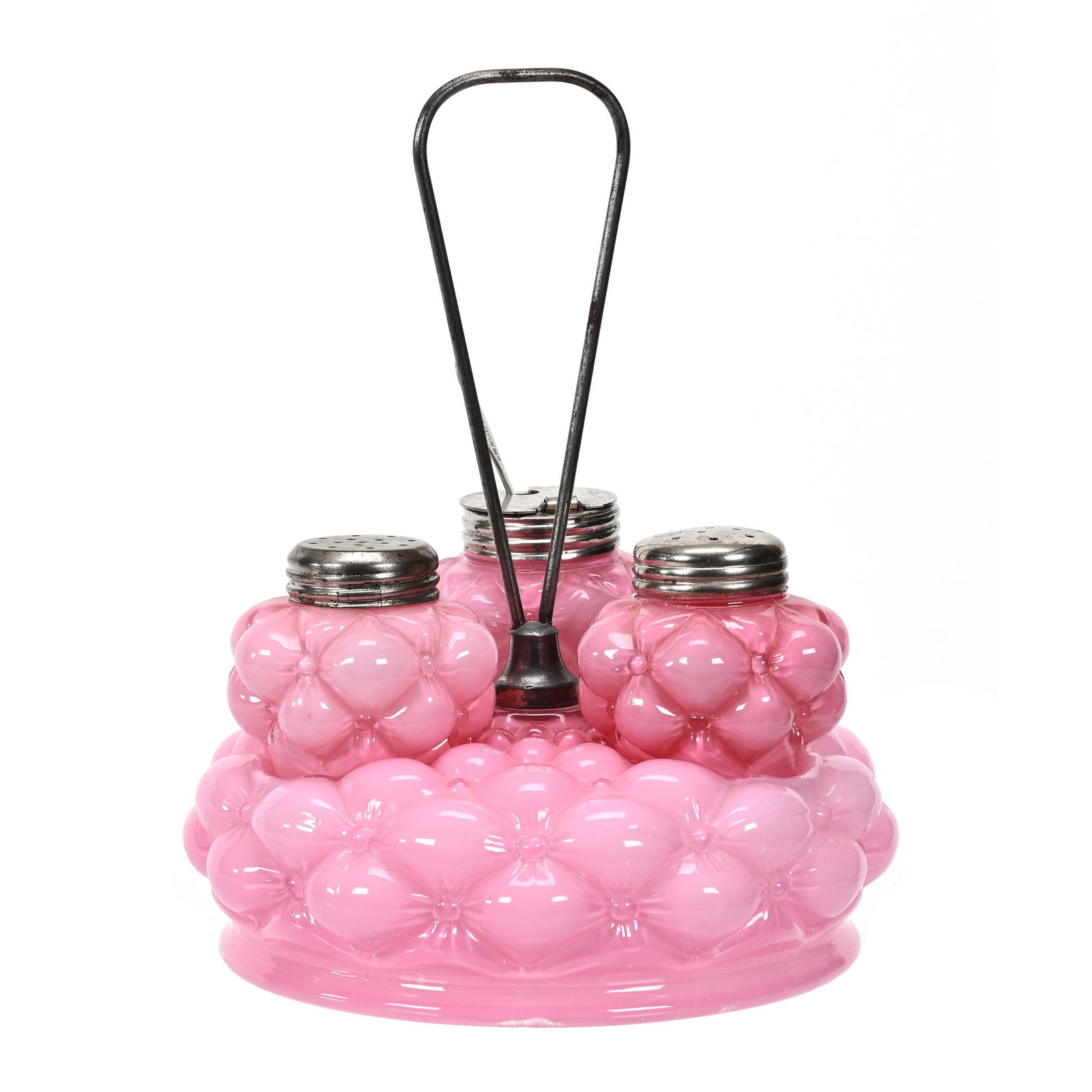 Condiment Set, Pink Cased Floret Pattern Art Glass (1 of 4)