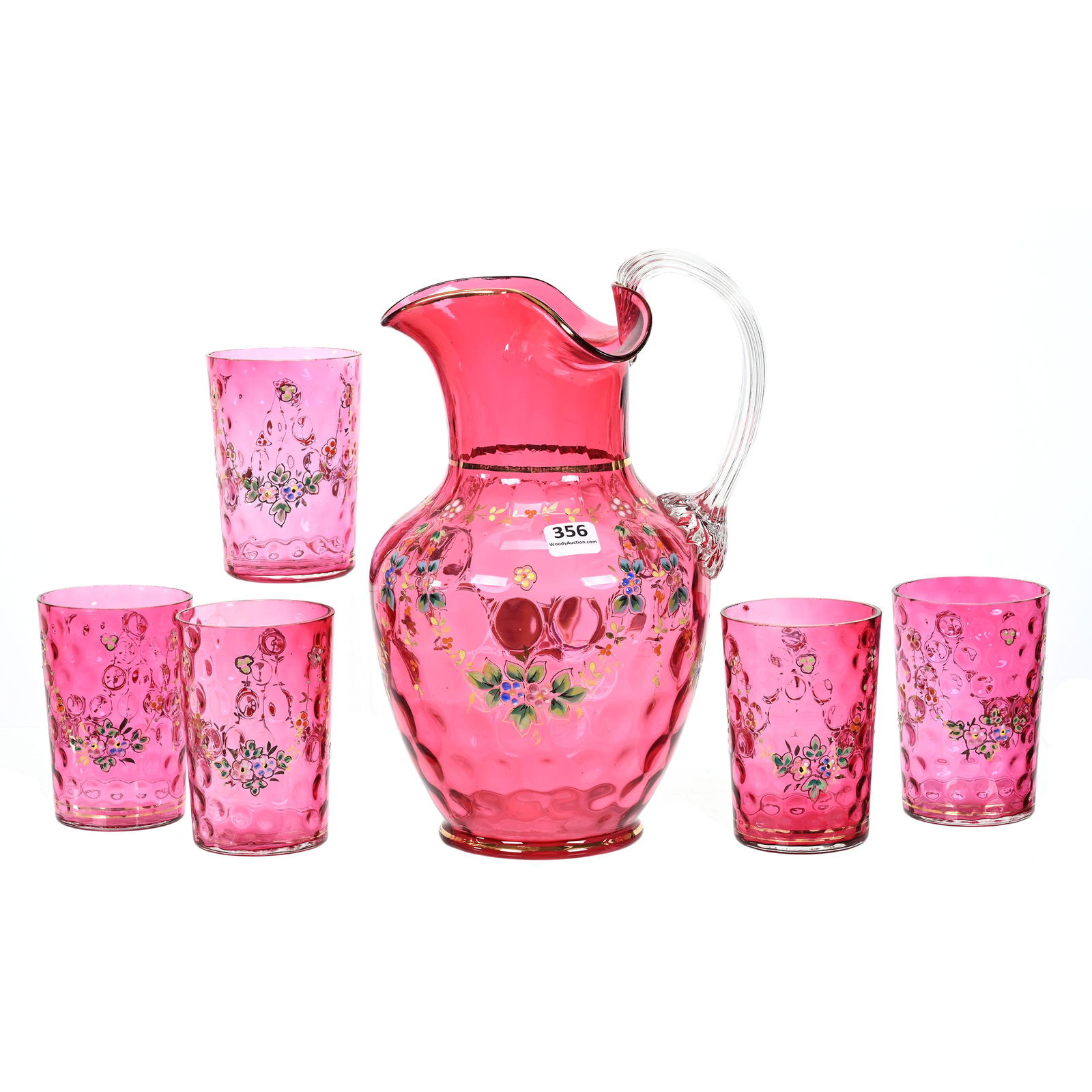 Water Set, Cranberry Coinspot Art Glass (1 of 4)