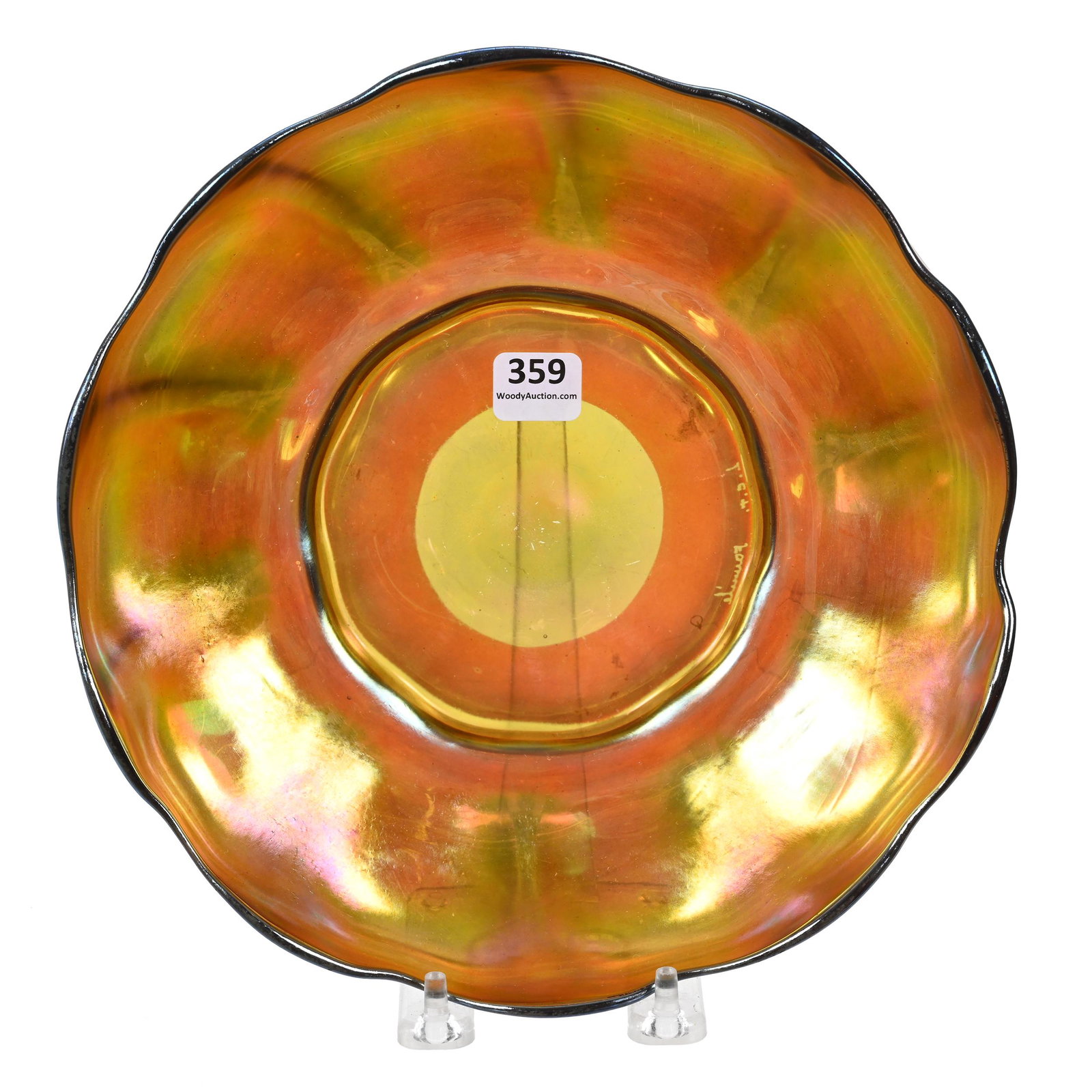 Bowl Signed "L.C.T. Favrile" Art Glass: Bowl Signed "L.C.T. Favrile" Art Glass, 2.25" x 9", Gold Iridescence, Scalloped Rim, Nice Color, Doyle & Mary Jane Fair Collection
