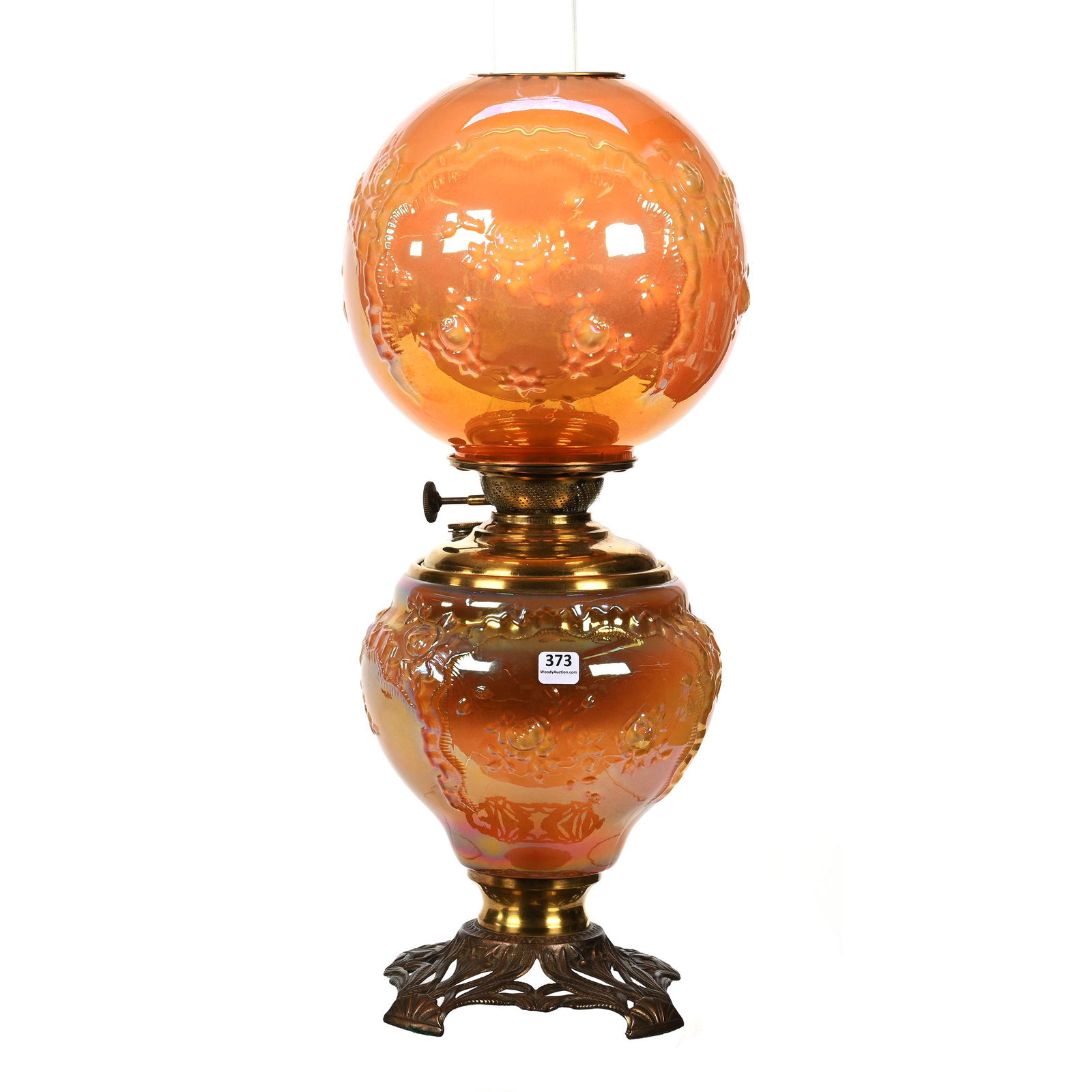 Gone With Wind Lamp, Marigold Carnival Glass (1 of 3)