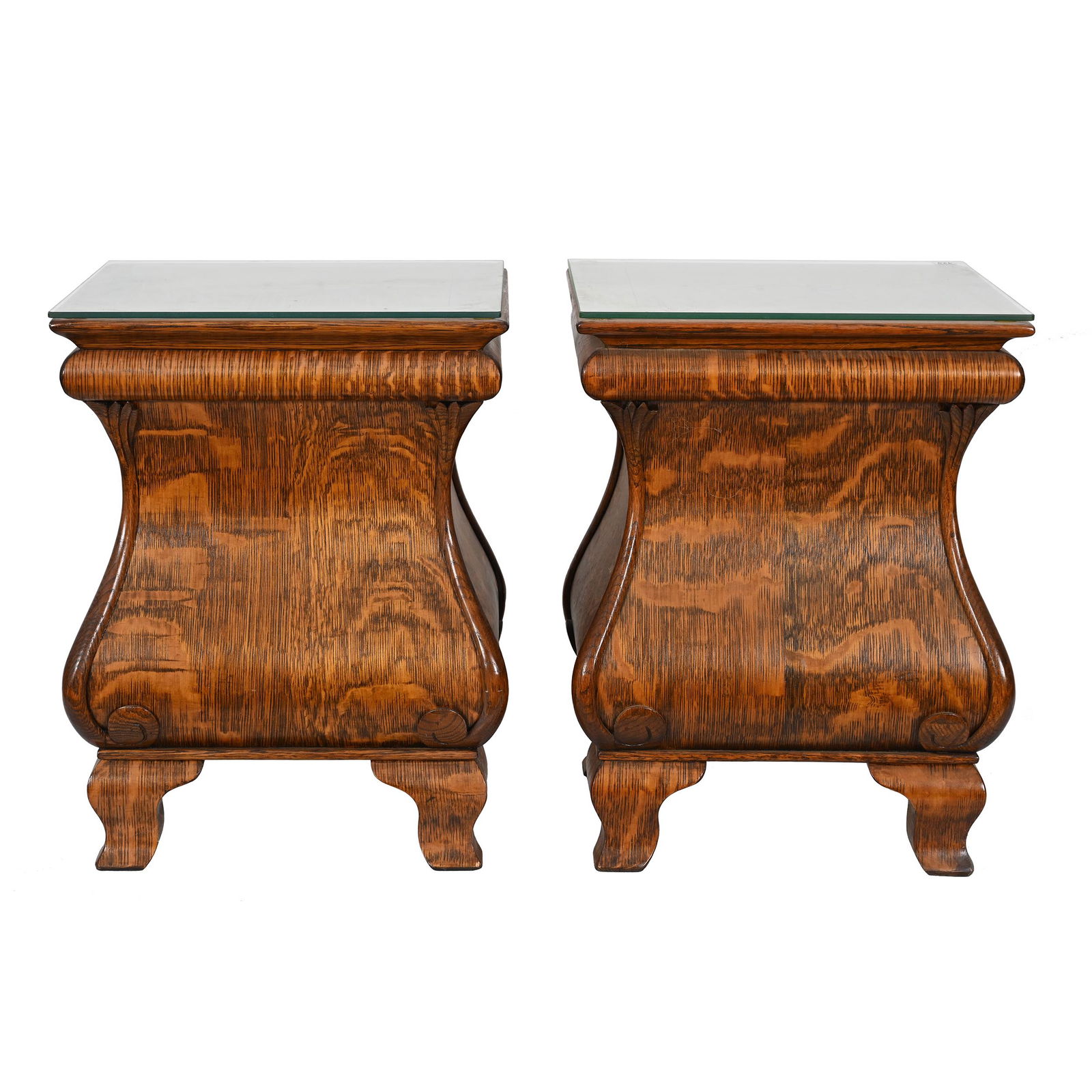 Pair Quarter Sawn Biers Oak Casket Stands, Hourglass Form (1 of 3)