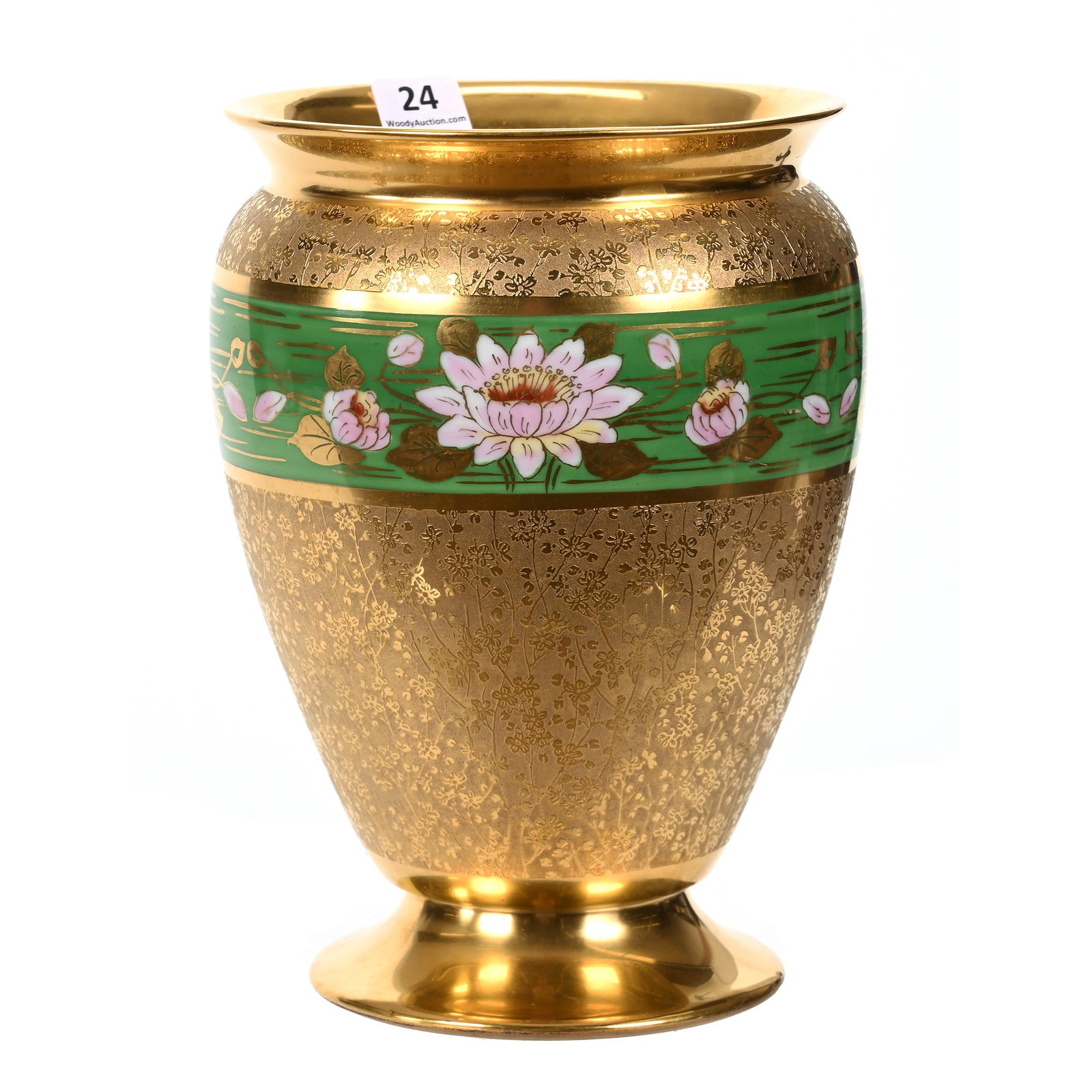 Vase Marked Osborne, Waterlilies & Encrusted Gold: Vase Marked Osborne, Waterlilies & Encrusted Gold, 8" x 5.5", Trailing Vine All Over Gold, Mark #3, Exactly As Featured In Pickard Book By Alan Reed, Page 274, No Artist Mark Visible, Alan B. Reed Est