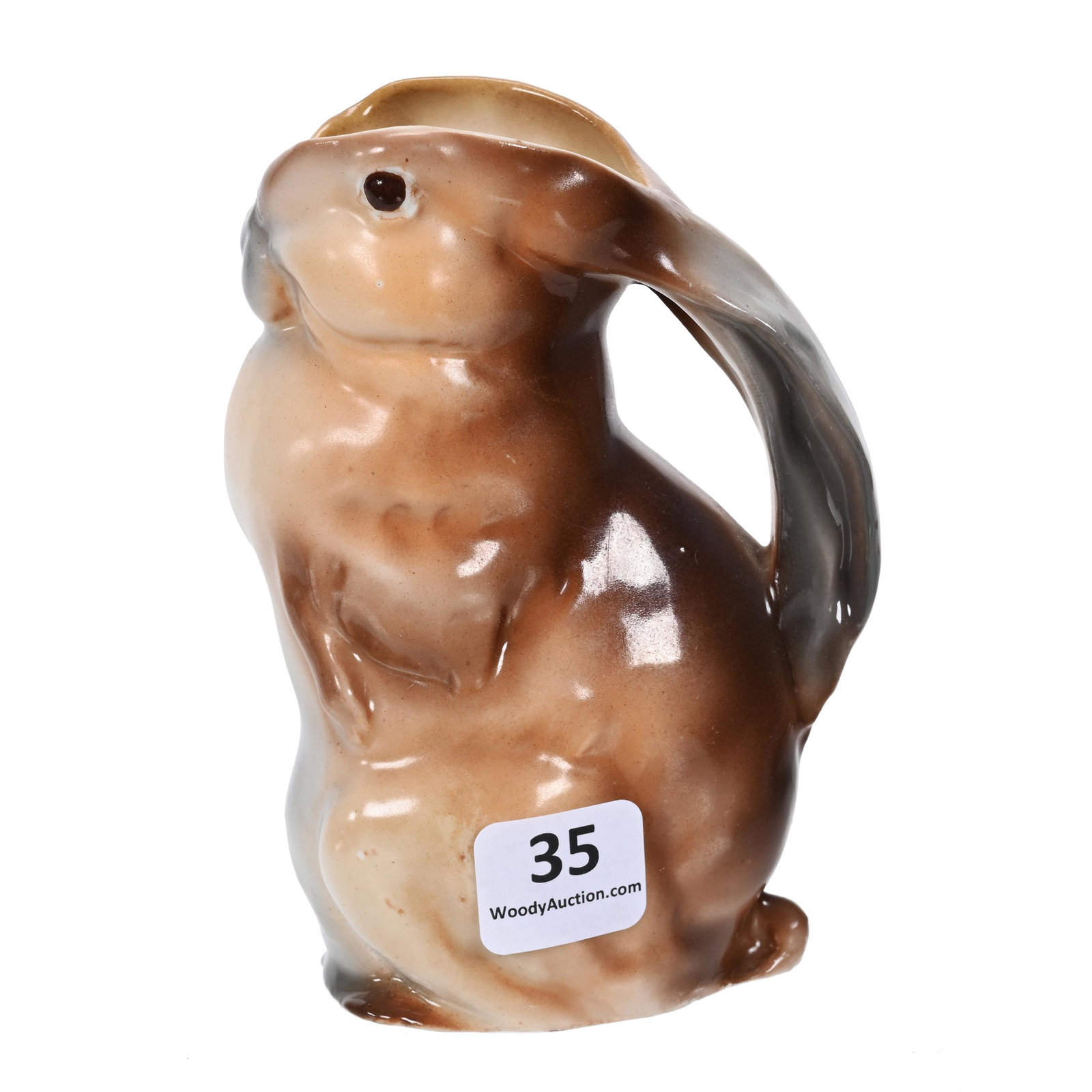 Creamer, Unmarked Royal Bayreuth Rabbit: Creamer, Unmarked Royal Bayreuth Rabbit, 4.5" x 3.25", Possible Professional Base Touch-Up, Bob Gollmar Estate.