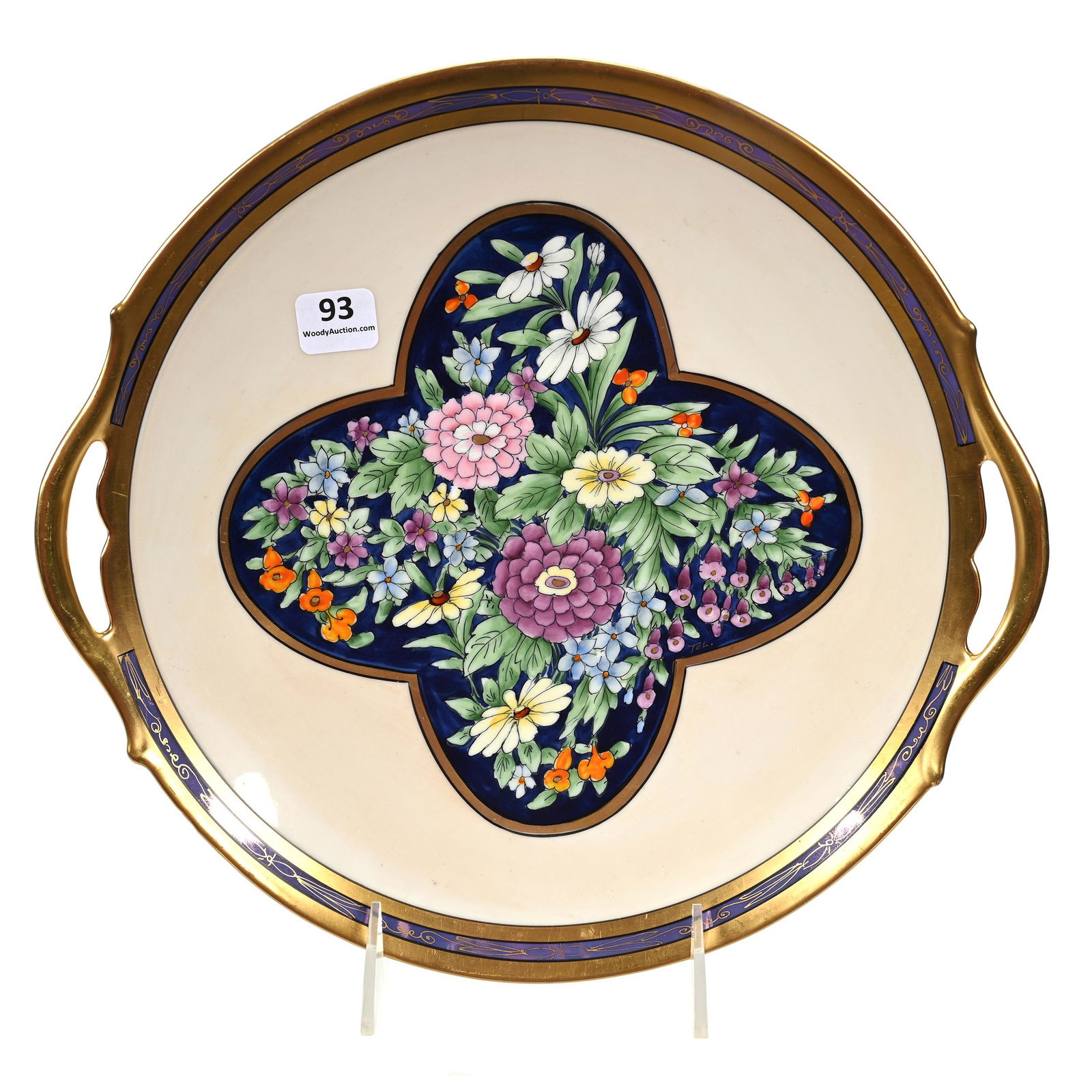 Cake Plate Marked Pickard, Old Fashioned Flowers (1 of 3)