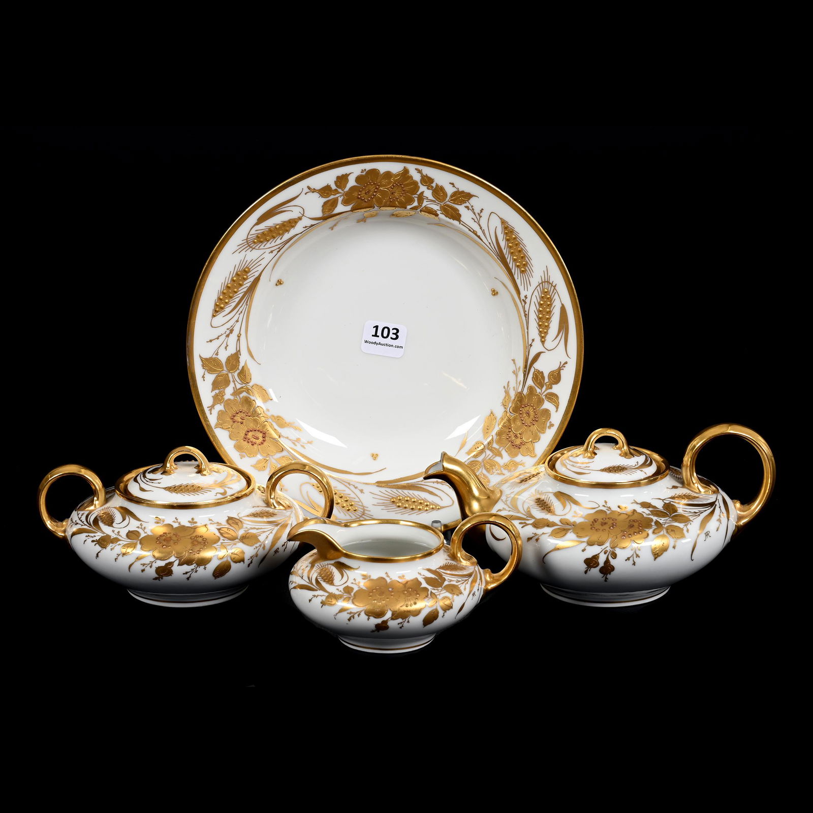 4 Pieces Marked Pickard, Harvest In Raised Gold & White (1 of 4)