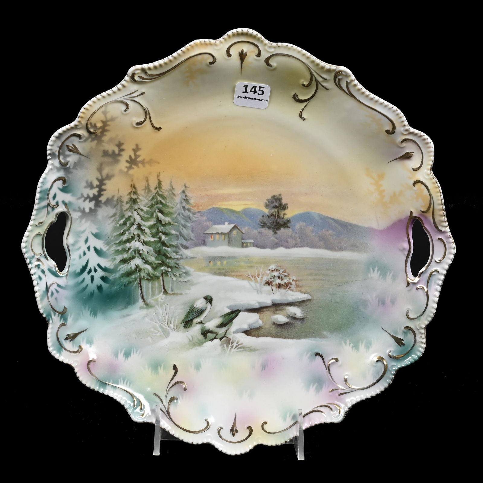 Cake Plate Marked R.S. Prussia, Snowbird Scenic Decor (1 of 3)