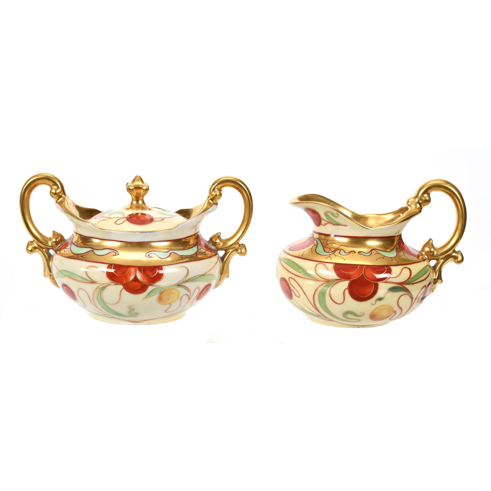 Creamer & Sugar Marked Pickard, Cherries & Gold (1 of 4)
