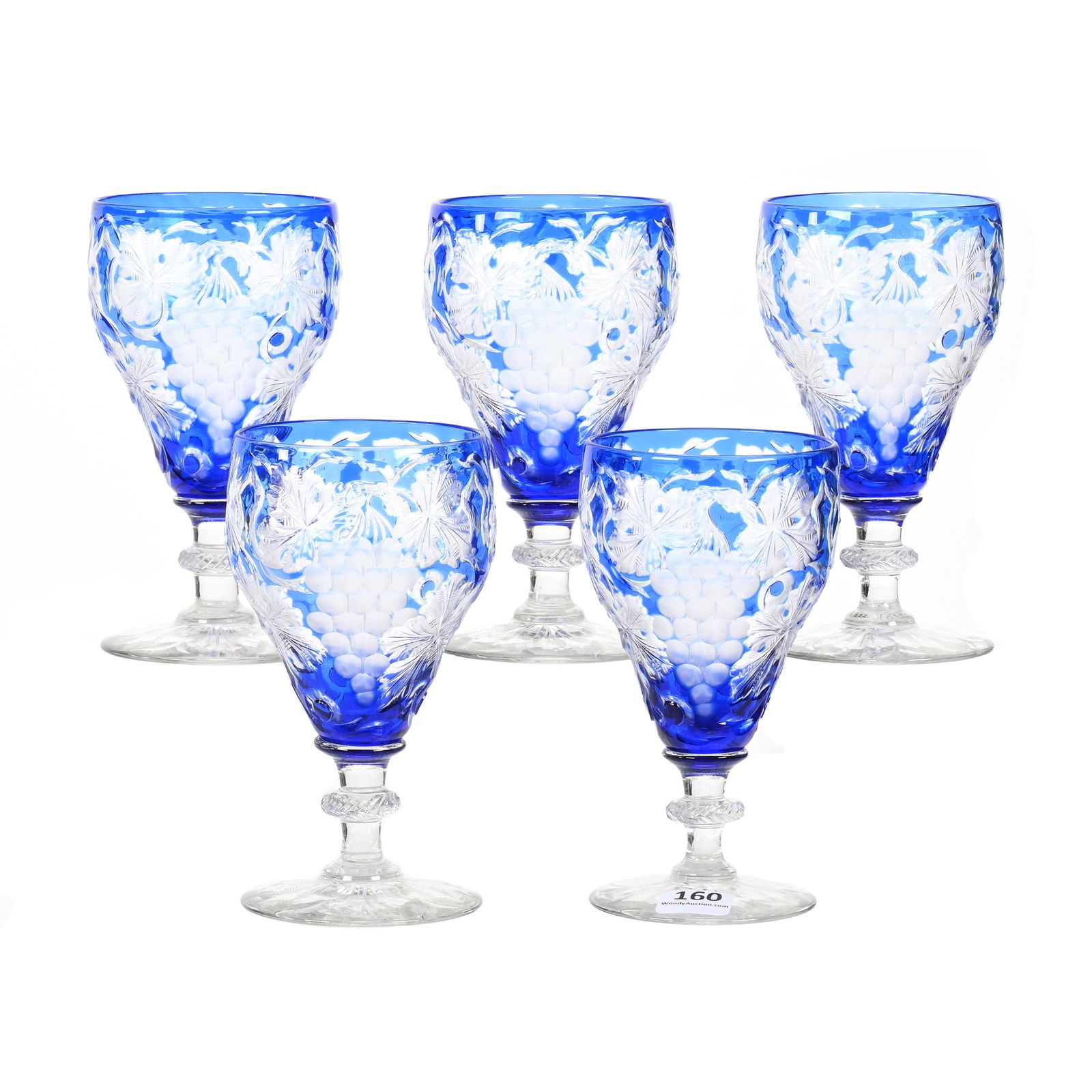 5 Water Goblets, BPCG, Blue Cut To Clear (1 of 3)