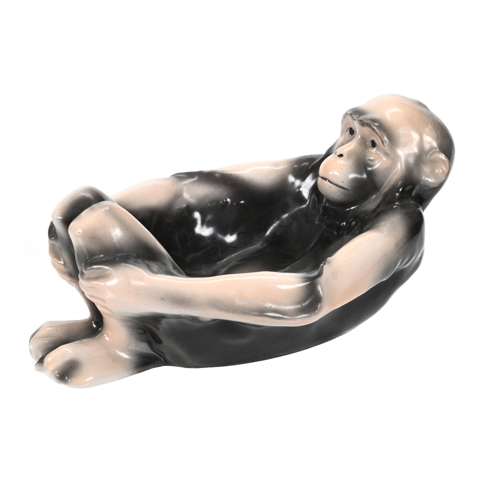 Ash Tray/Pipe Rest Marked Royal Bayreuth: Ash Tray/Pipe Rest Marked Royal Bayreuth, 2.5" x 5.5", Chimpanzee, Bob Gollmar Estate.