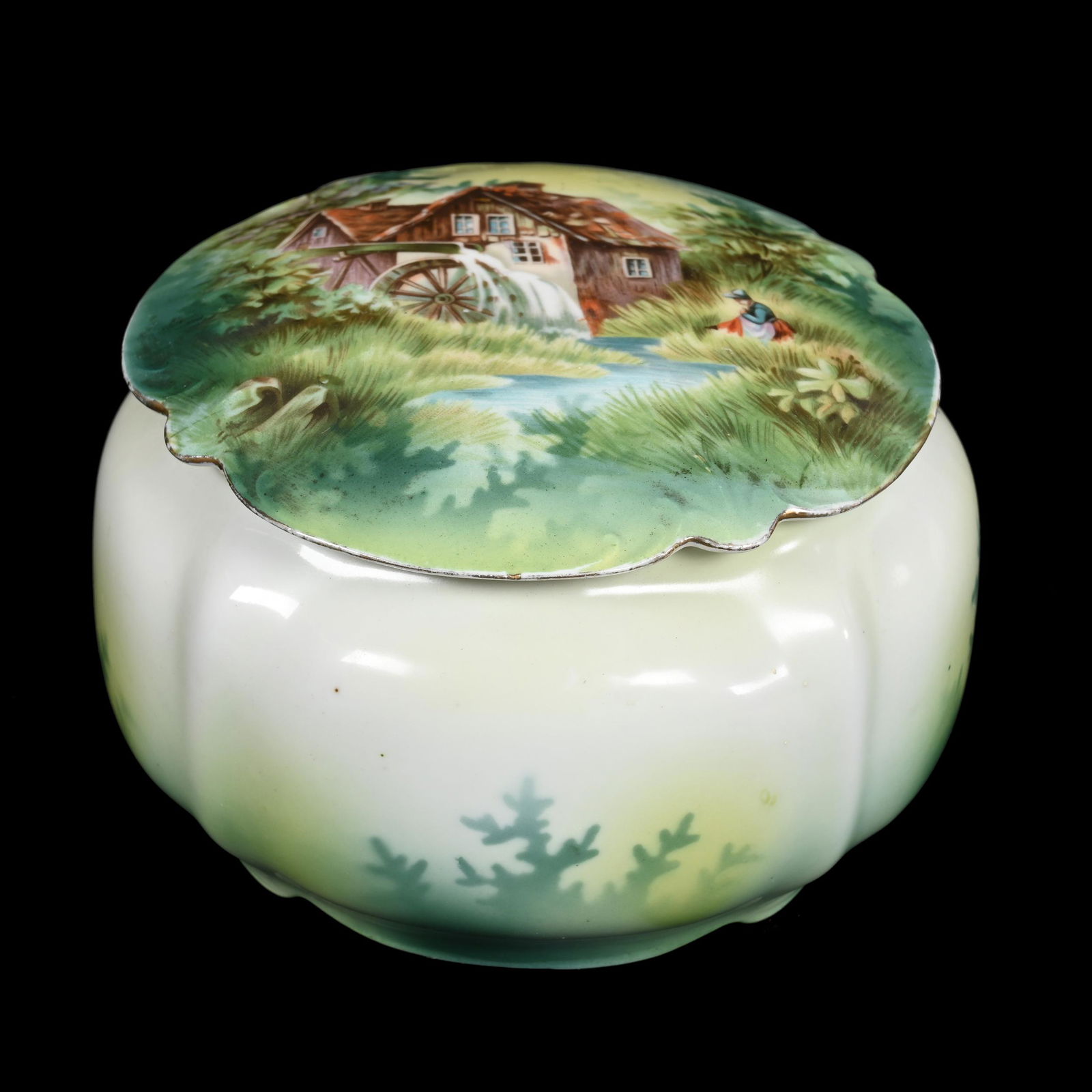 Covered Box Marked R.S. Prussia, Mill Scenic Decor (1 of 3)