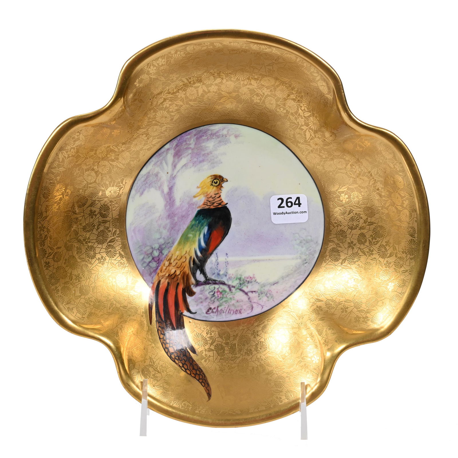 Footed Bowl Marked Pickard, Golden Pheasant (1 of 3)