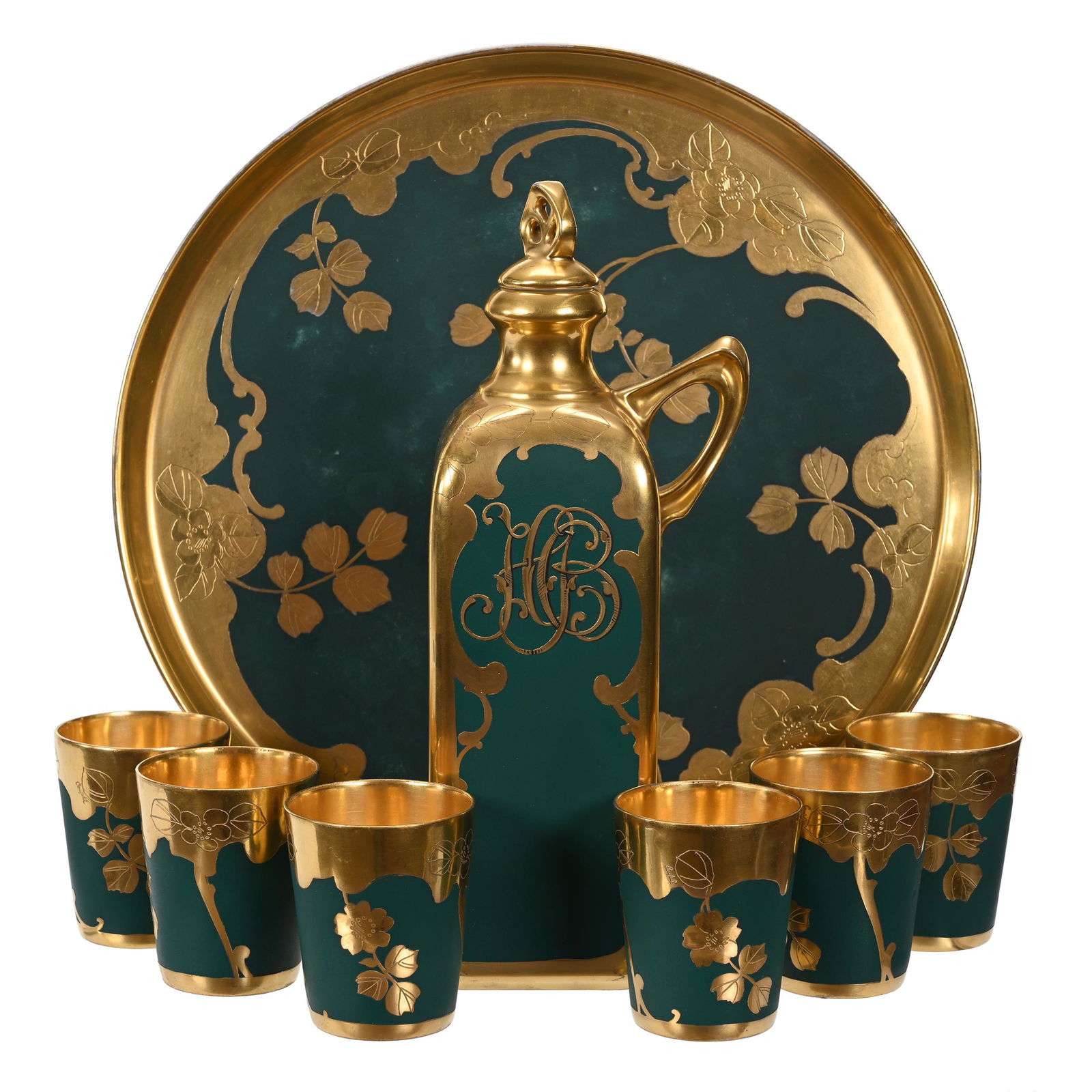 Liqueur Set Marked Pickard, Rosa Emeraldus Pattern (1 of 6)