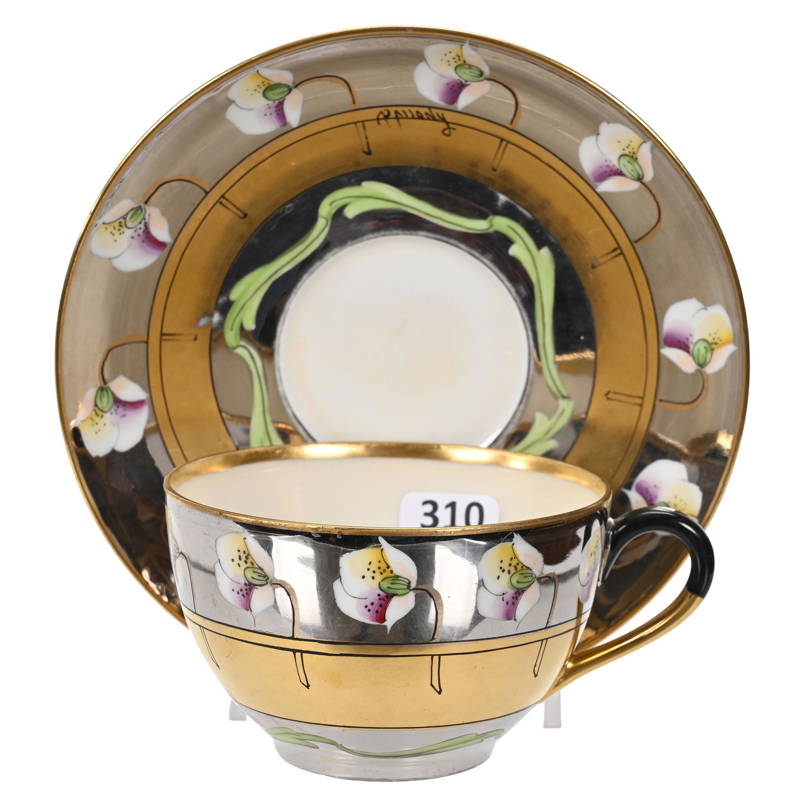 Coffee Cup & Saucer Marked Pickard, Calla Lilies (1 of 4)