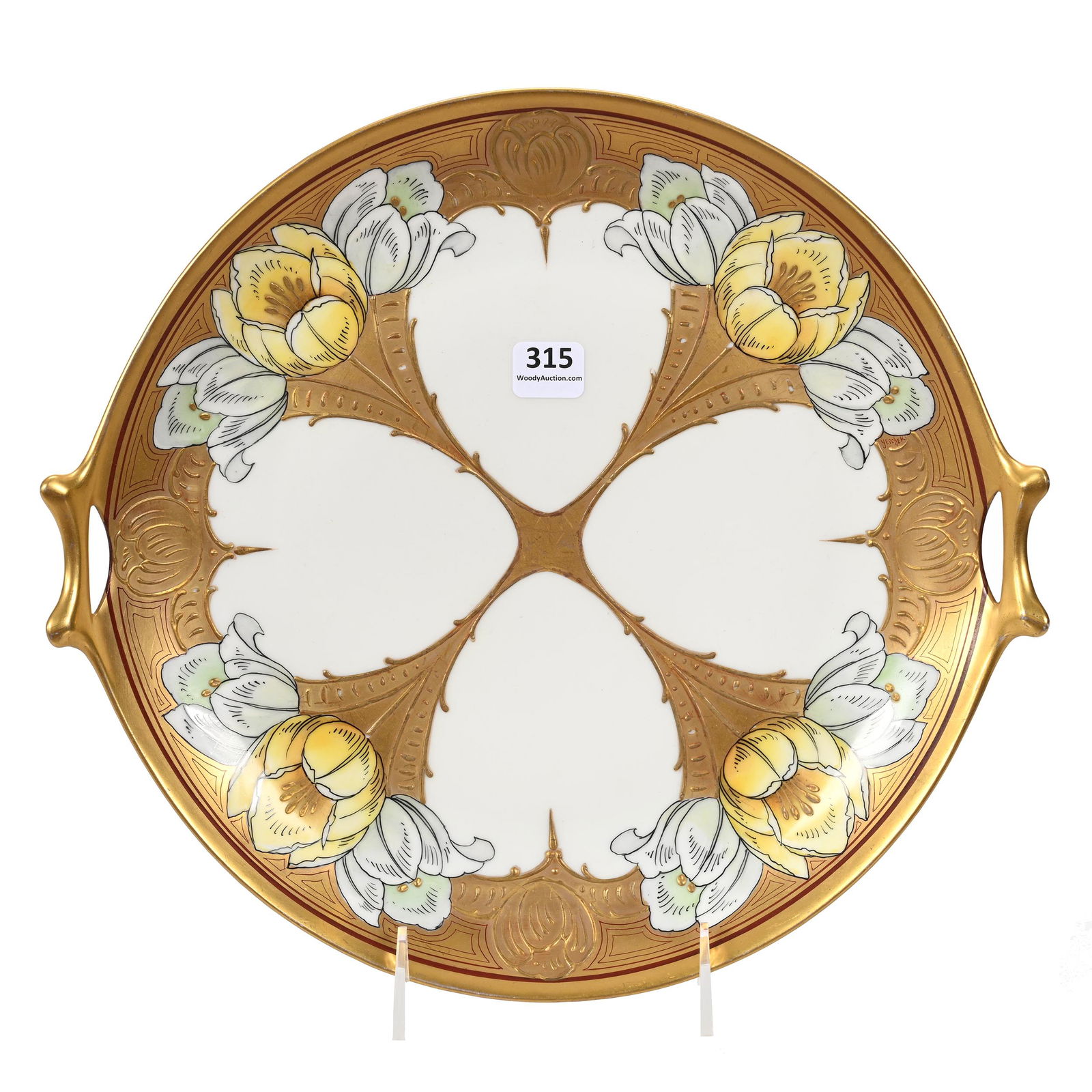 Cake Plate Marked Pickard, Triple Tulip Pattern (1 of 3)