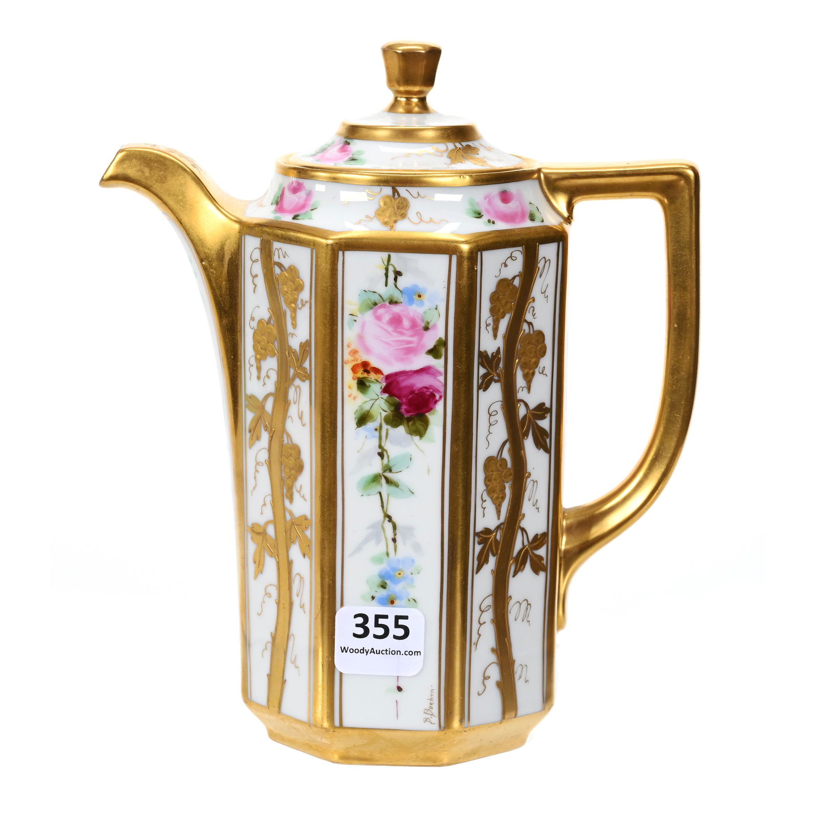 Coffee Pot, Pickard Panel Dresden & Raised Gold (1 of 4)