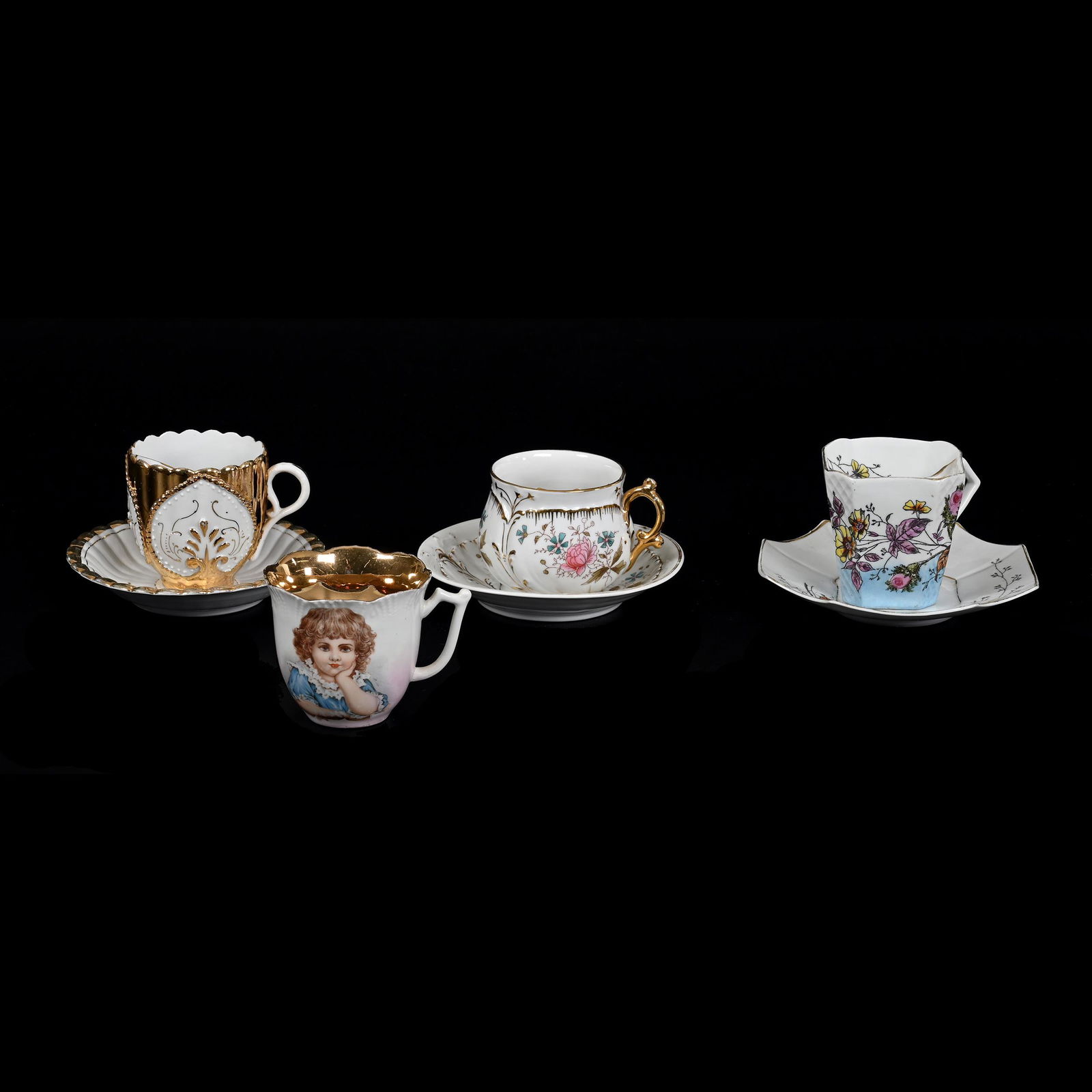 4 Assorted Mustache Cups & Saucers (1 of 3)
