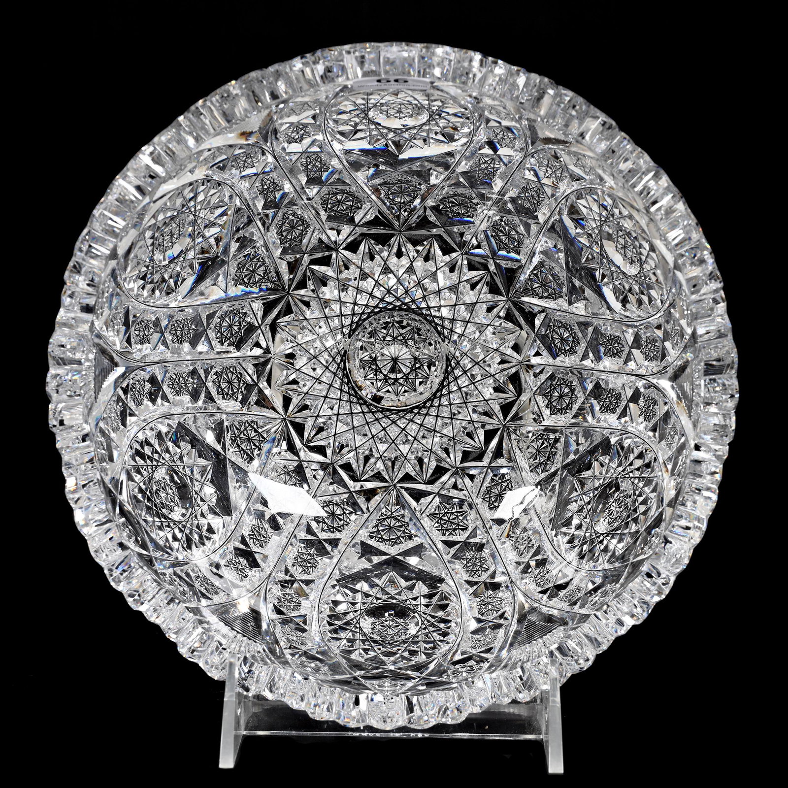 Bowl, American Brilliant Cut Glass, Pattern #12202: Bowl, American Brilliant Cut Glass, Pattern #12202, 3.75" x 7.75", Wallenstein Meyer & Company (Wholesale Jewelers) Hobstar Vesica With Hobstar Cluster And Fan Highlights, Massachusetts Personal Colle