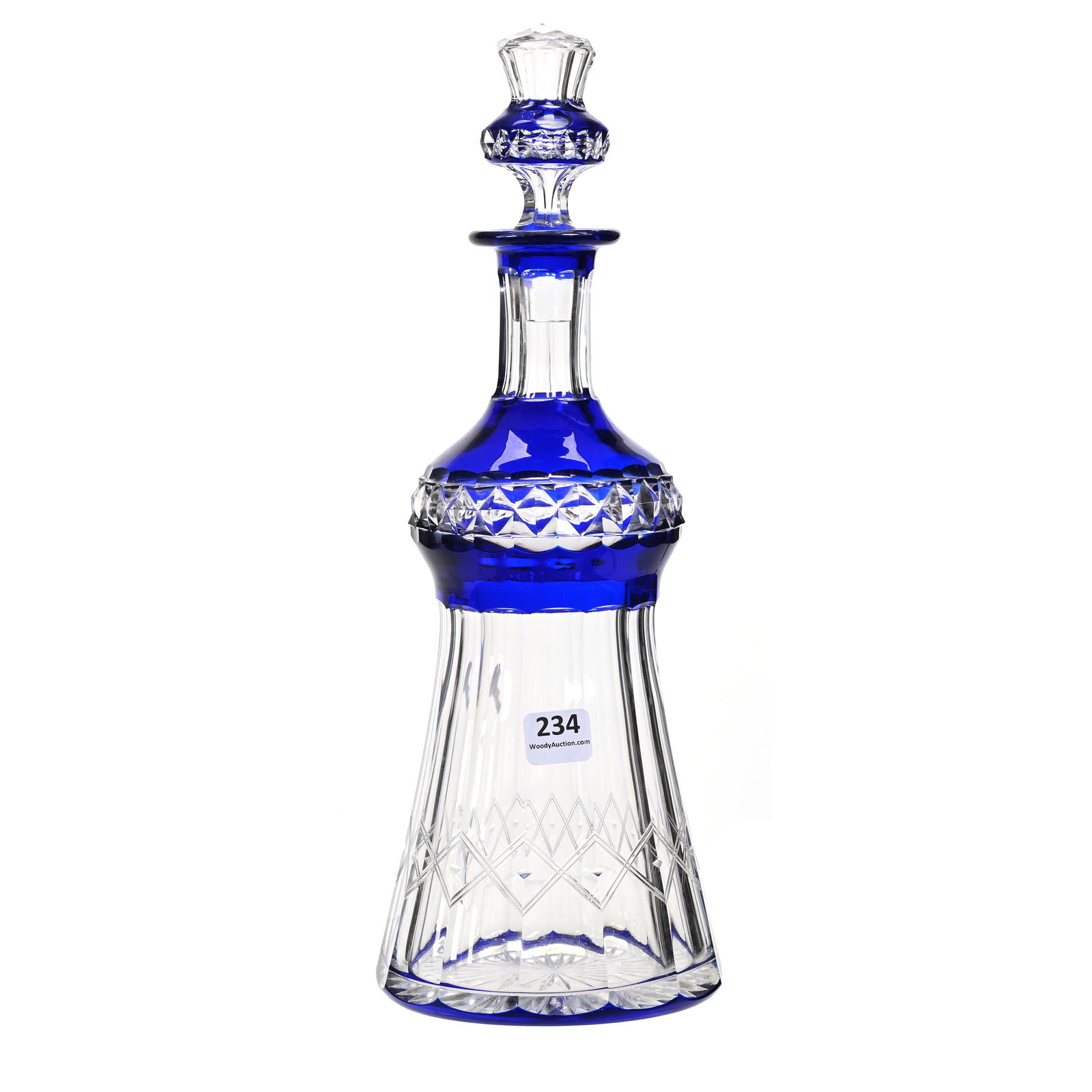 Decanter, Brilliant Period Cut Glass, Blue Cut To Clear (1 of 3)