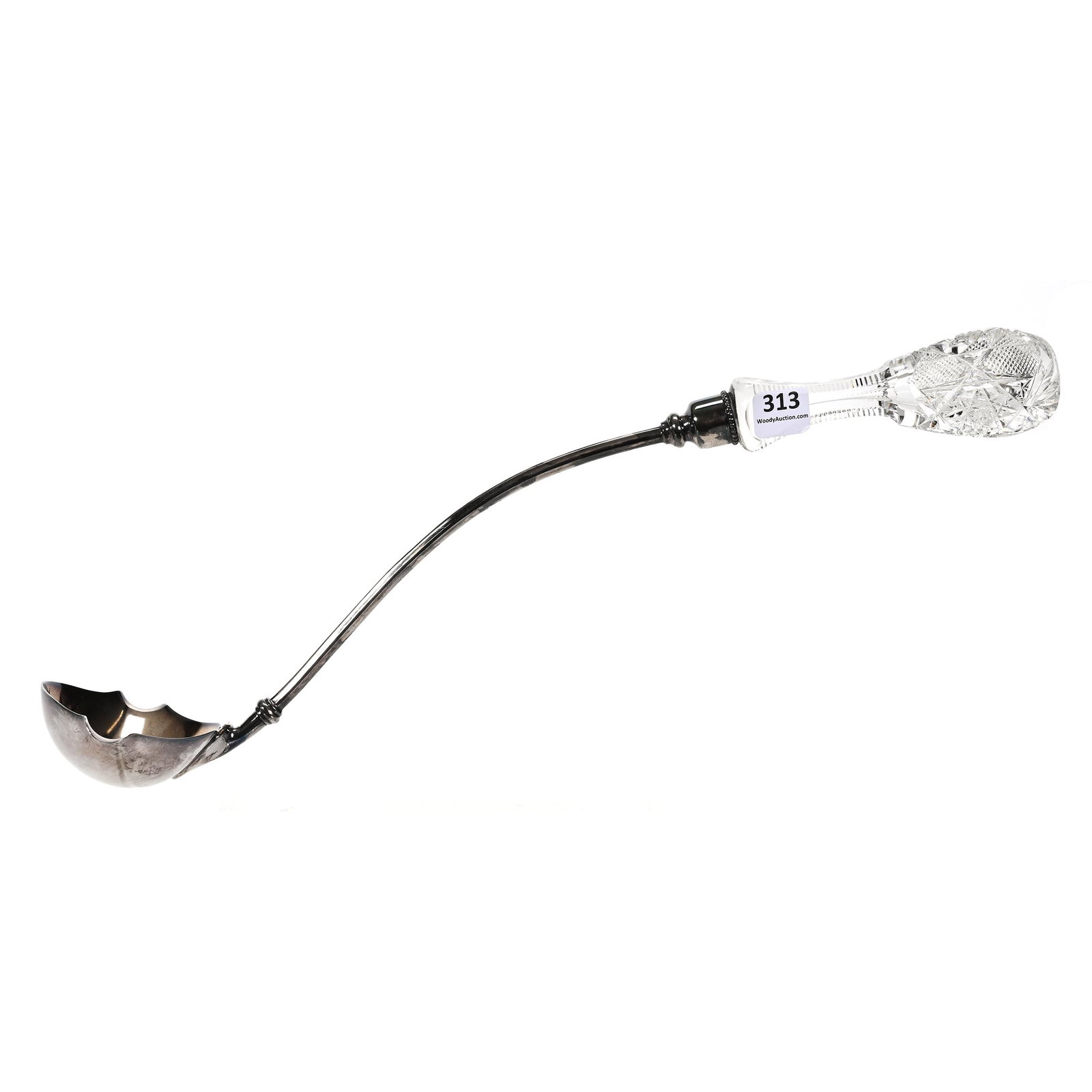 Punch Ladle, American Brilliant Cut Glass: Punch Ladle, American Brilliant Cut Glass, 16", Hobstar, File And Fan Motif, Silverplate Dipper Marked Gorham, Some Rub Marks On Bottom Side Of Glass Handle, From The Collection Of Barbara And The Lat